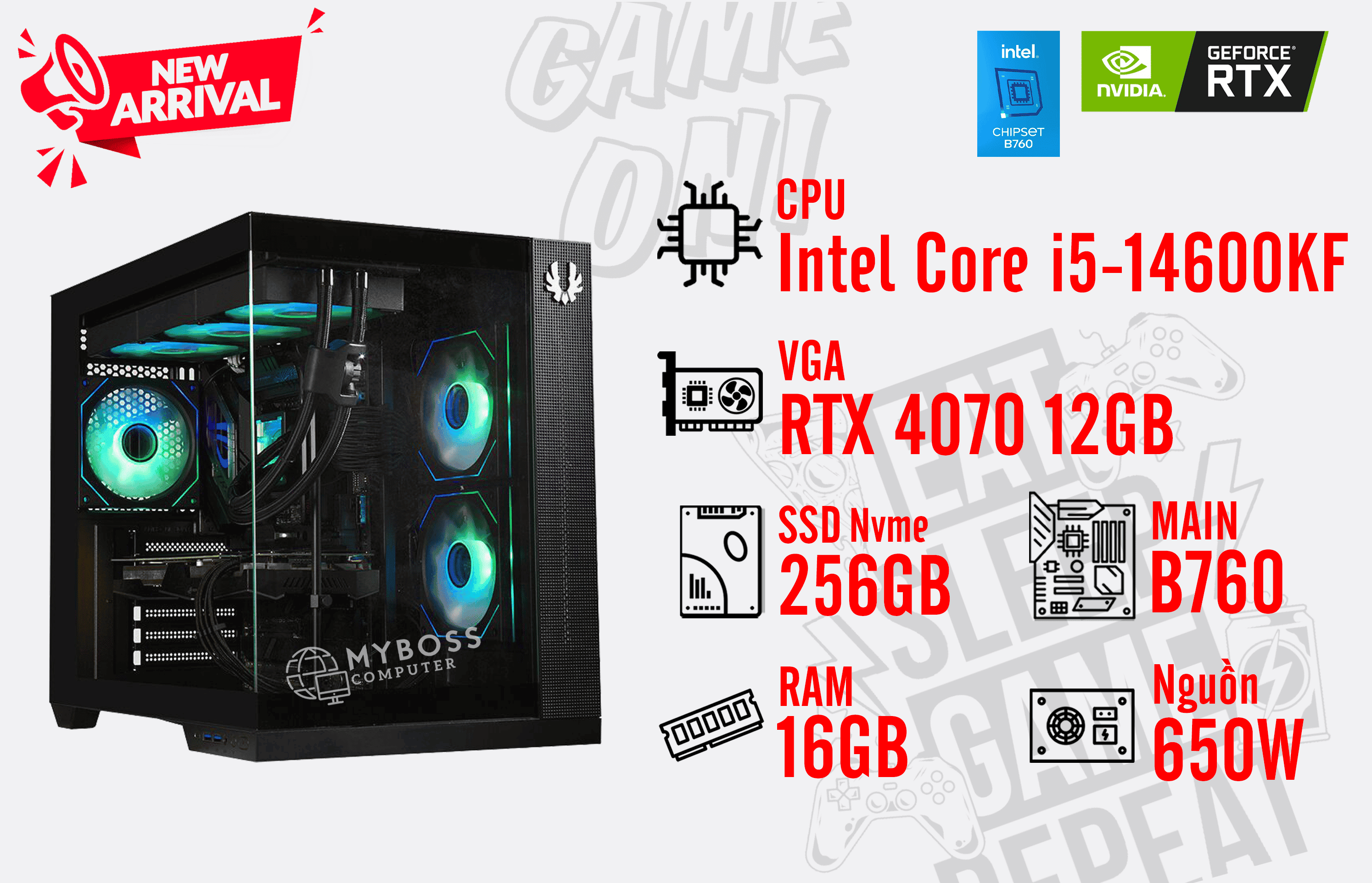 Bộ PC I5-14600KF/ Ram 16G/ SSD Nvme 256G/ VGA RTX 4070 12GB