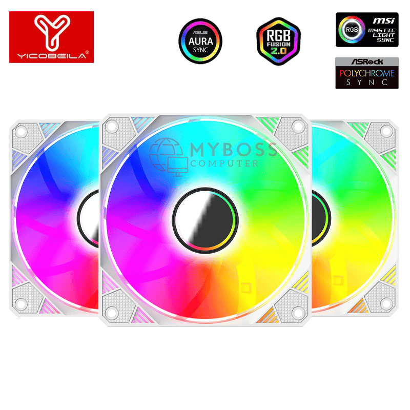 Kit 3 Fan YICOBEILA Led ARGB Sync Main - White/ F-B12