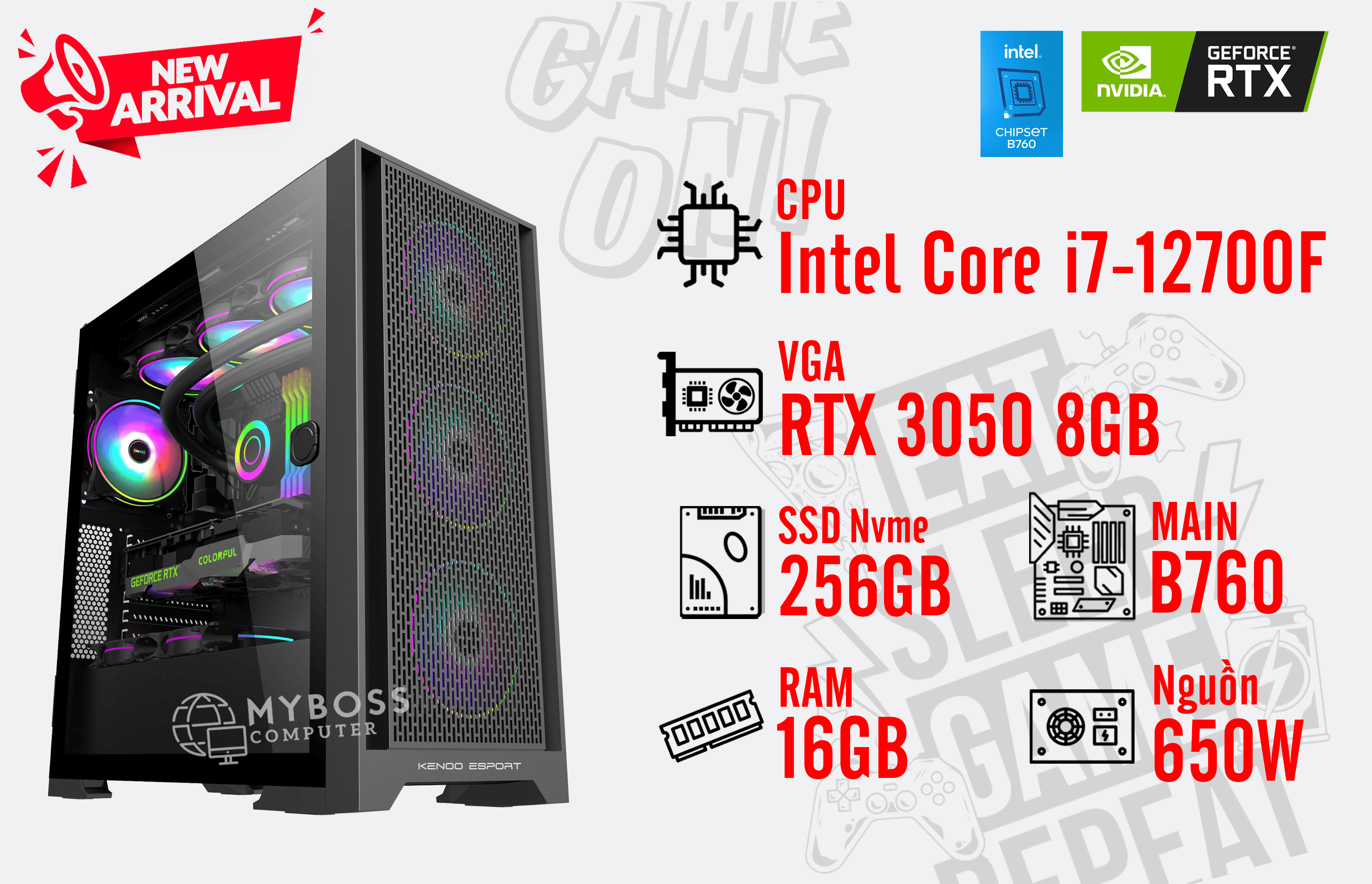 Bộ PC I7-12700F/ Ram 16G/ SSD Nvme 256G/ VGA RTX 3050 8GB