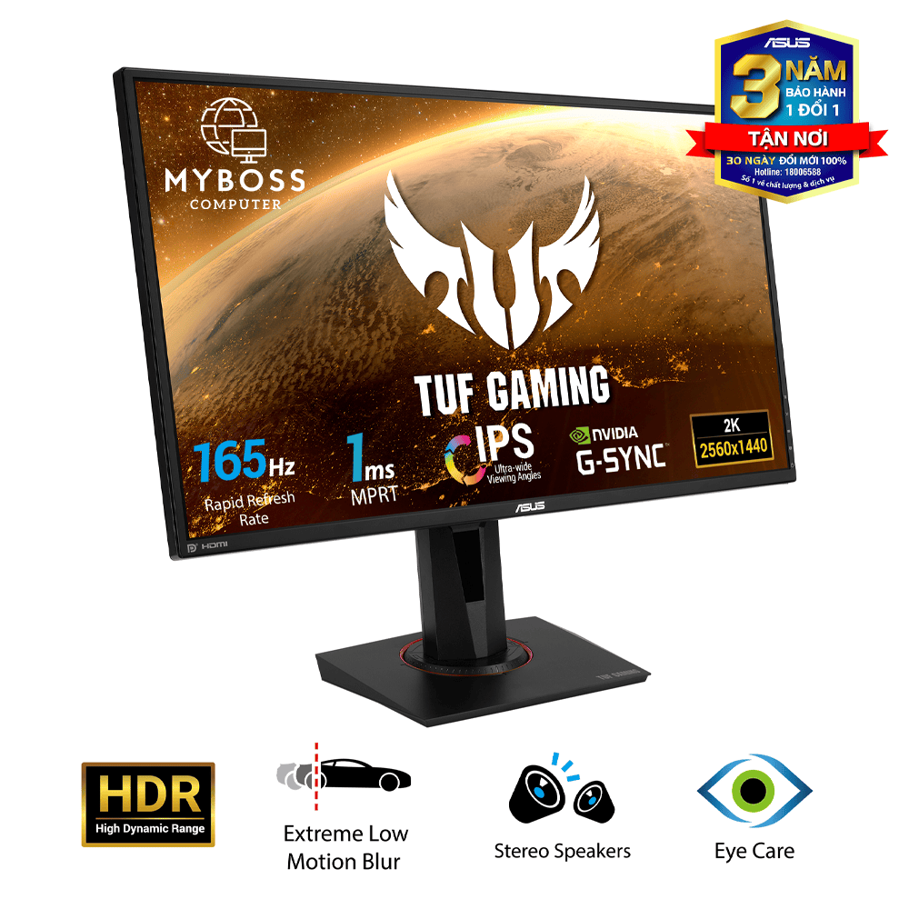 Màn hình ASUS TUF Gaming VG27AQ 27in/ 2K WQHD/ IPS/ 165Hz/ 1ms MPRT/ G-SYNC/ HDR10/ Có Loa