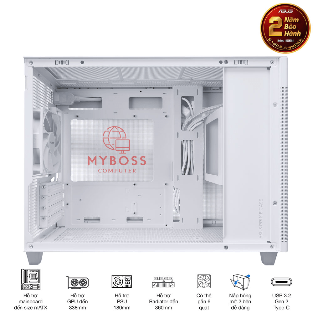Vỏ Case MicroATX ASUS Prime AP201 TG/ Mặt Kính - White
