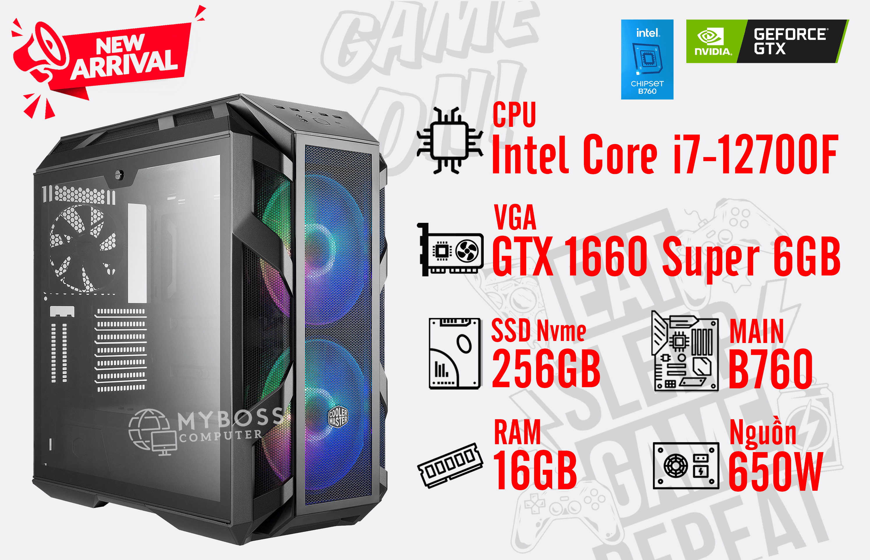 Bộ PC I7-12700F/ Ram 16G/ SSD Nvme 256G/ VGA GTX 1660 Super