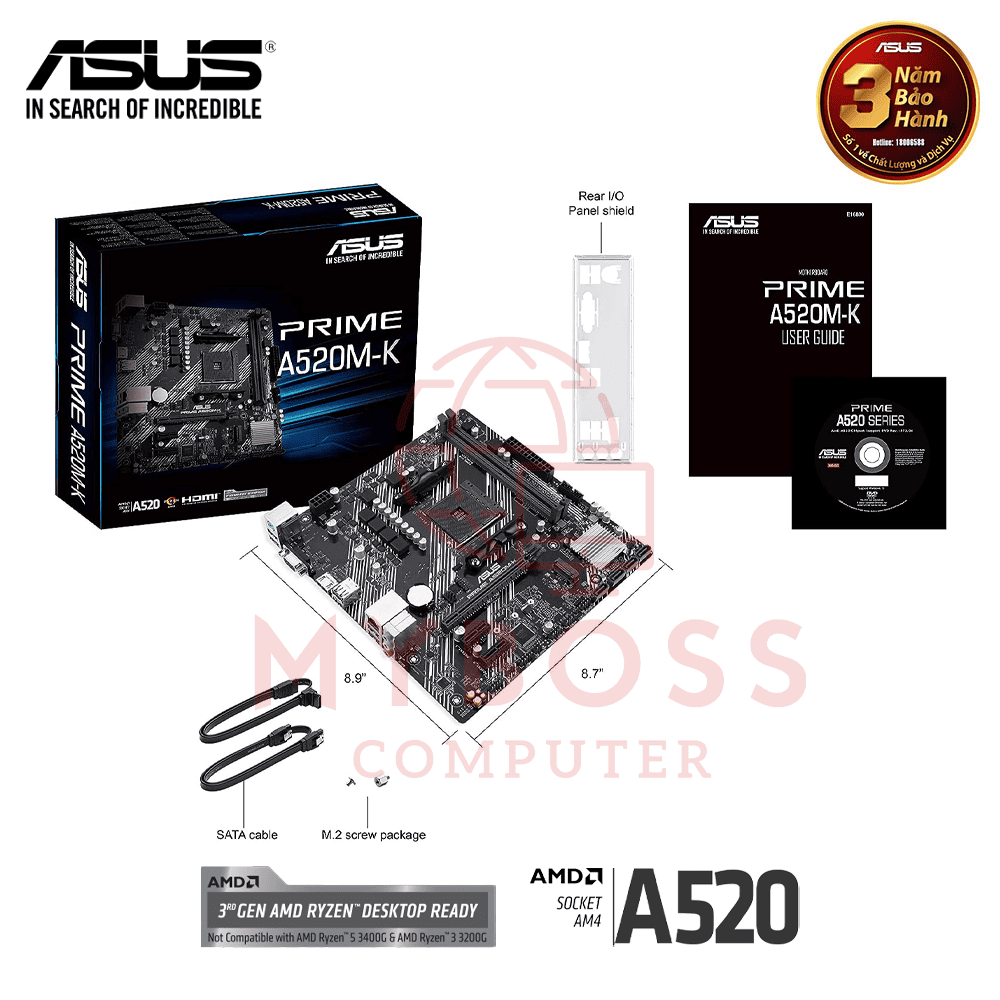Mainboard ASUS PRIME A520M-K (AMD A520, Socket AM4, m-ATX, 2 khe RAM DDR4)