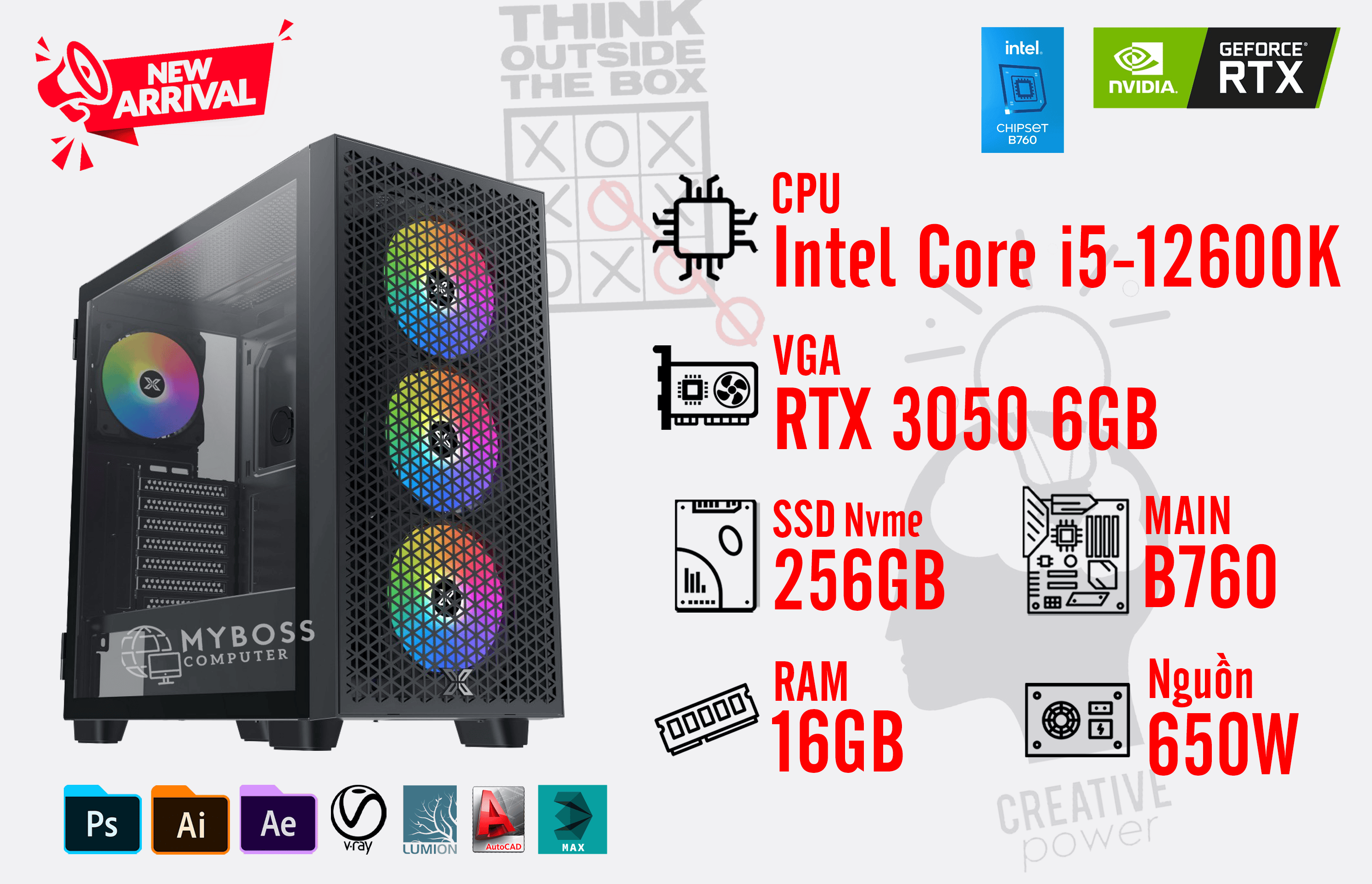 Bộ PC WORKSTATION I5-12600K/ Ram 16G/ SSD Nvme 256G/ VGA RTX 3050 6G