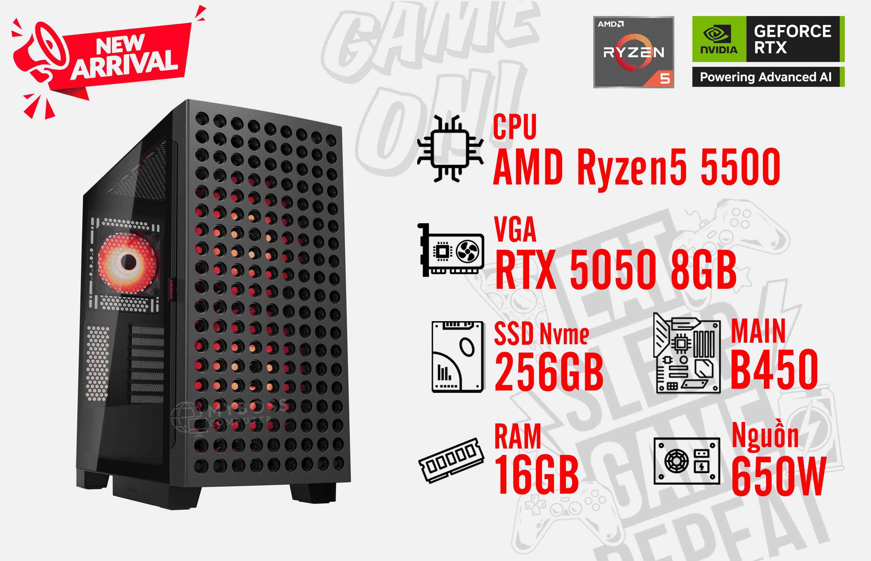 Bộ PC AMD Ryzen 5 5500/ RAM 16GB/ SSD Nvme 256GB/ VGA RX 5050 8GB