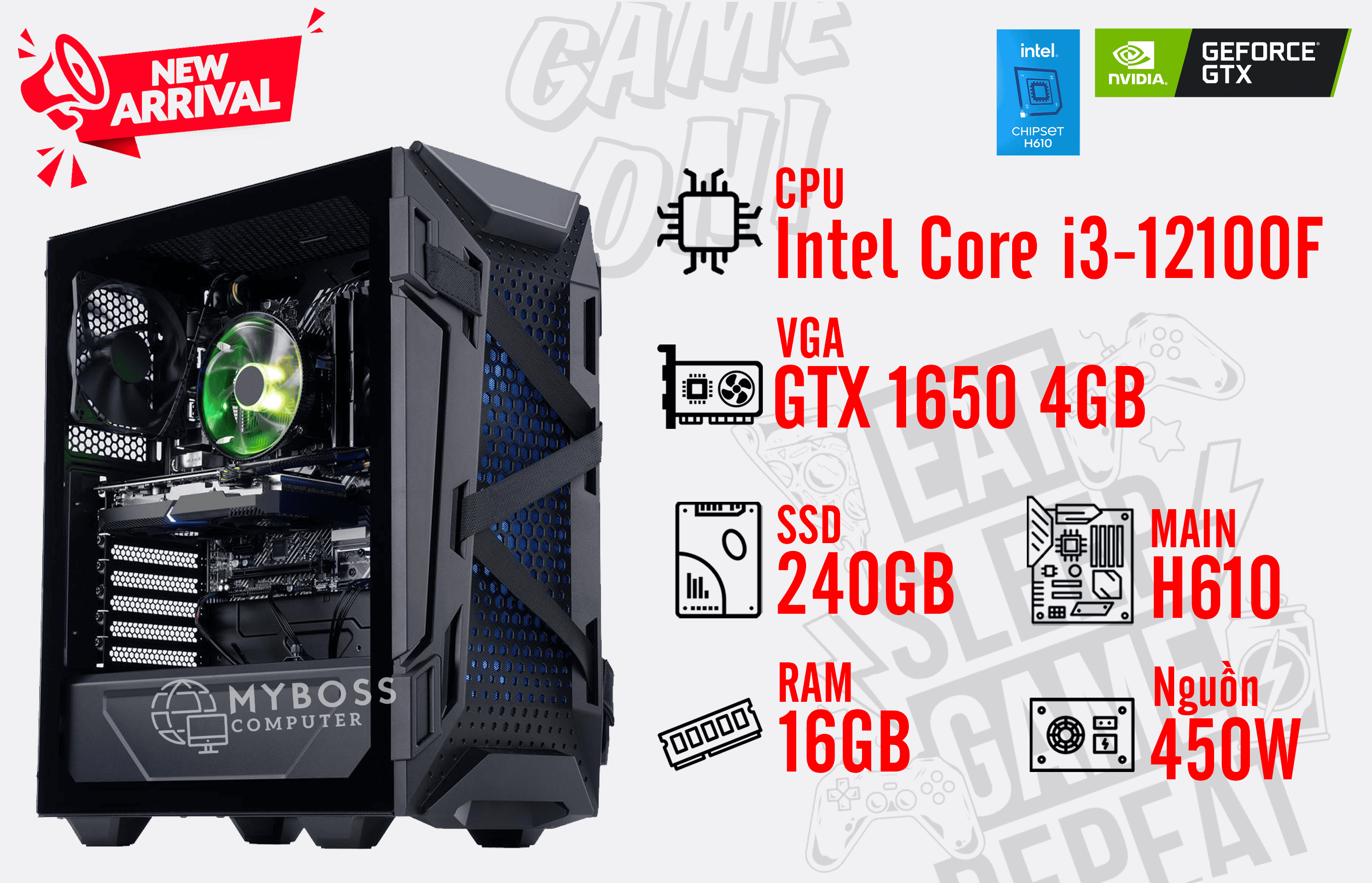 Bộ PC LOGAN V1 I3-12100F/ RAM 16G/ SSD 240G/ VGA GTX 1650 4G