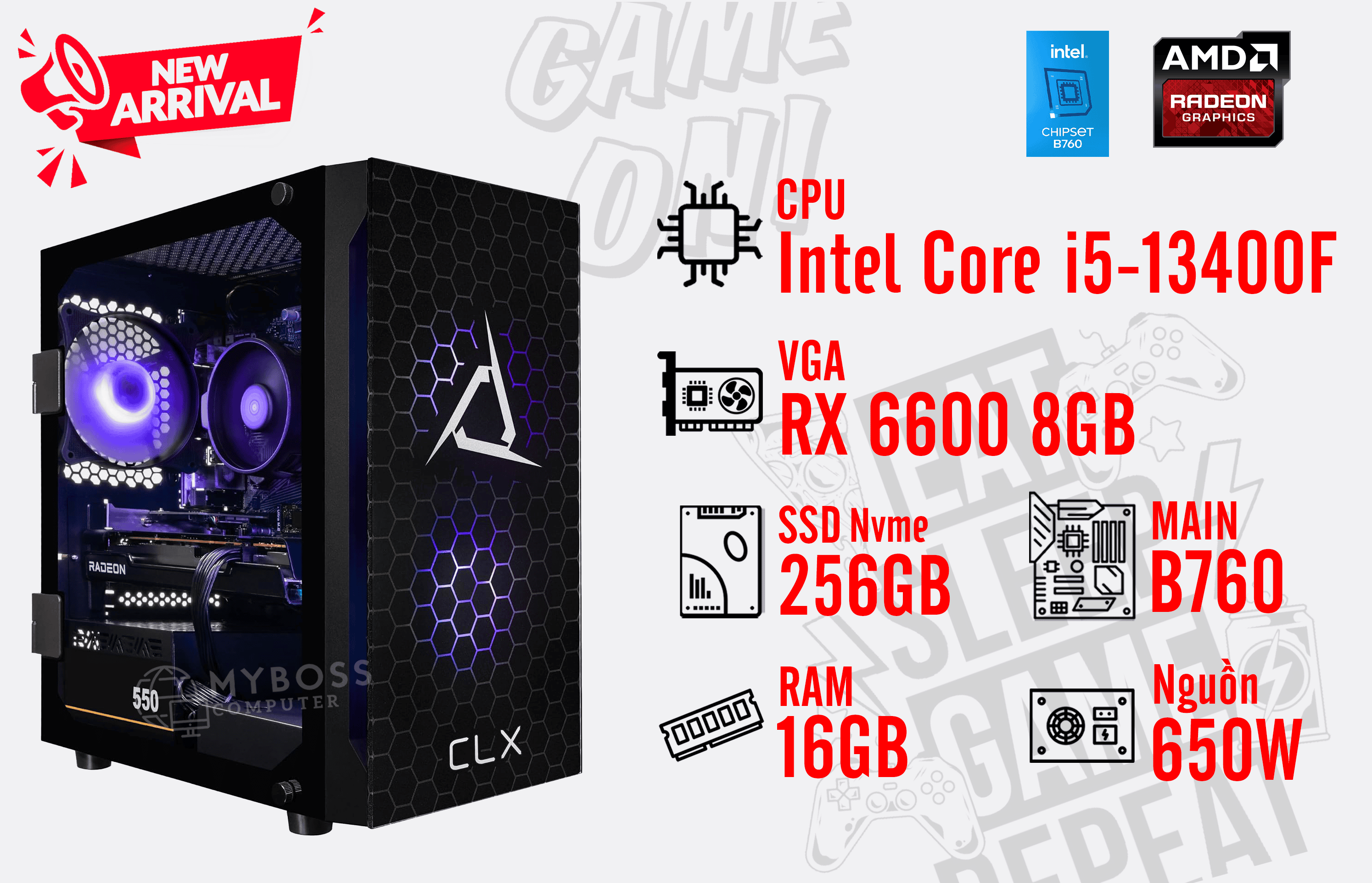 Bộ PC I5-13400F Ram 16G/ SSD Nvme 256G/ VGA RX 6600 8GB