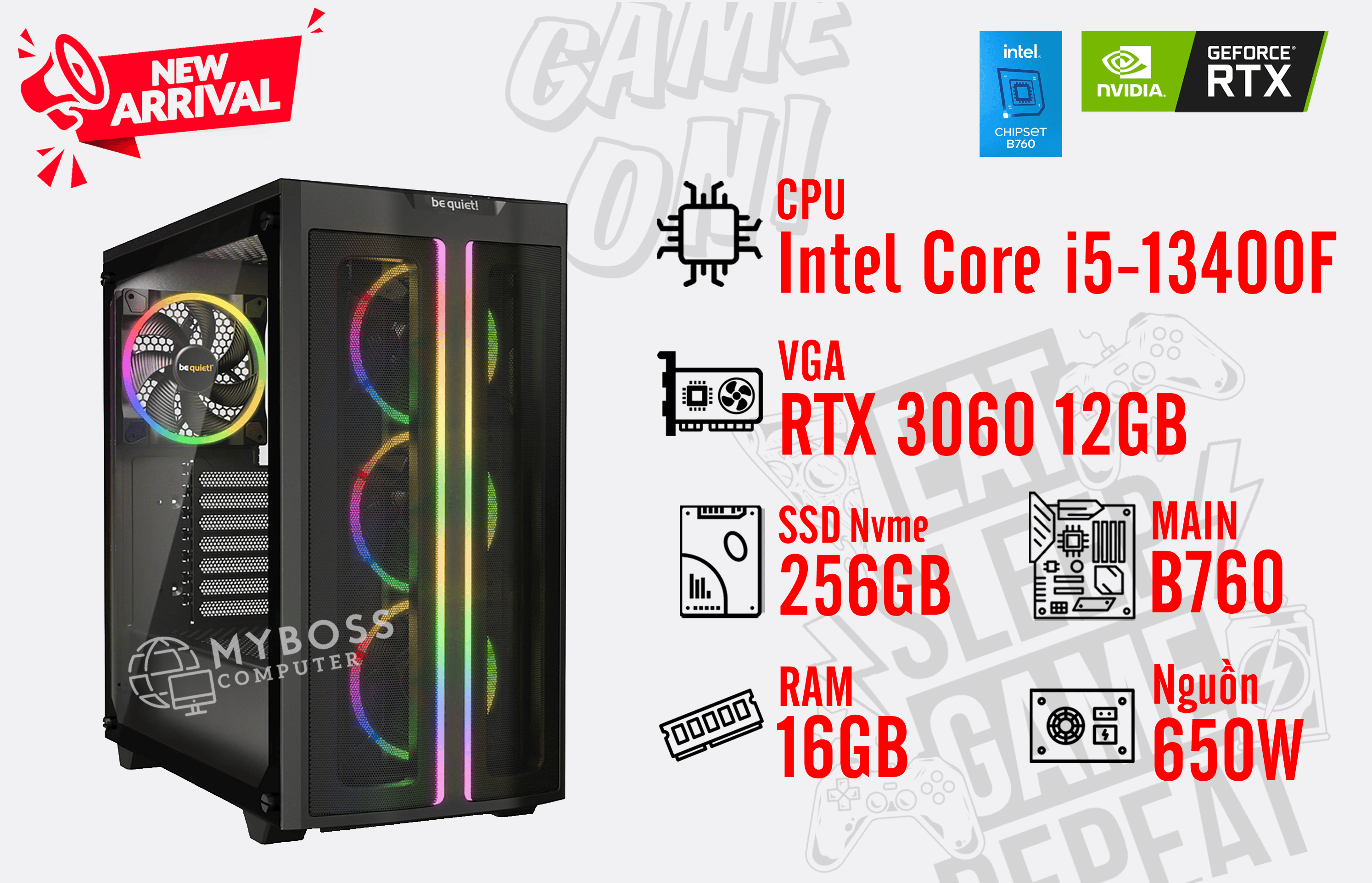 Bộ PC I5-13400F/ RAM 16G/ SSD Nvme 256G/ VGA RTX 3060 12GB