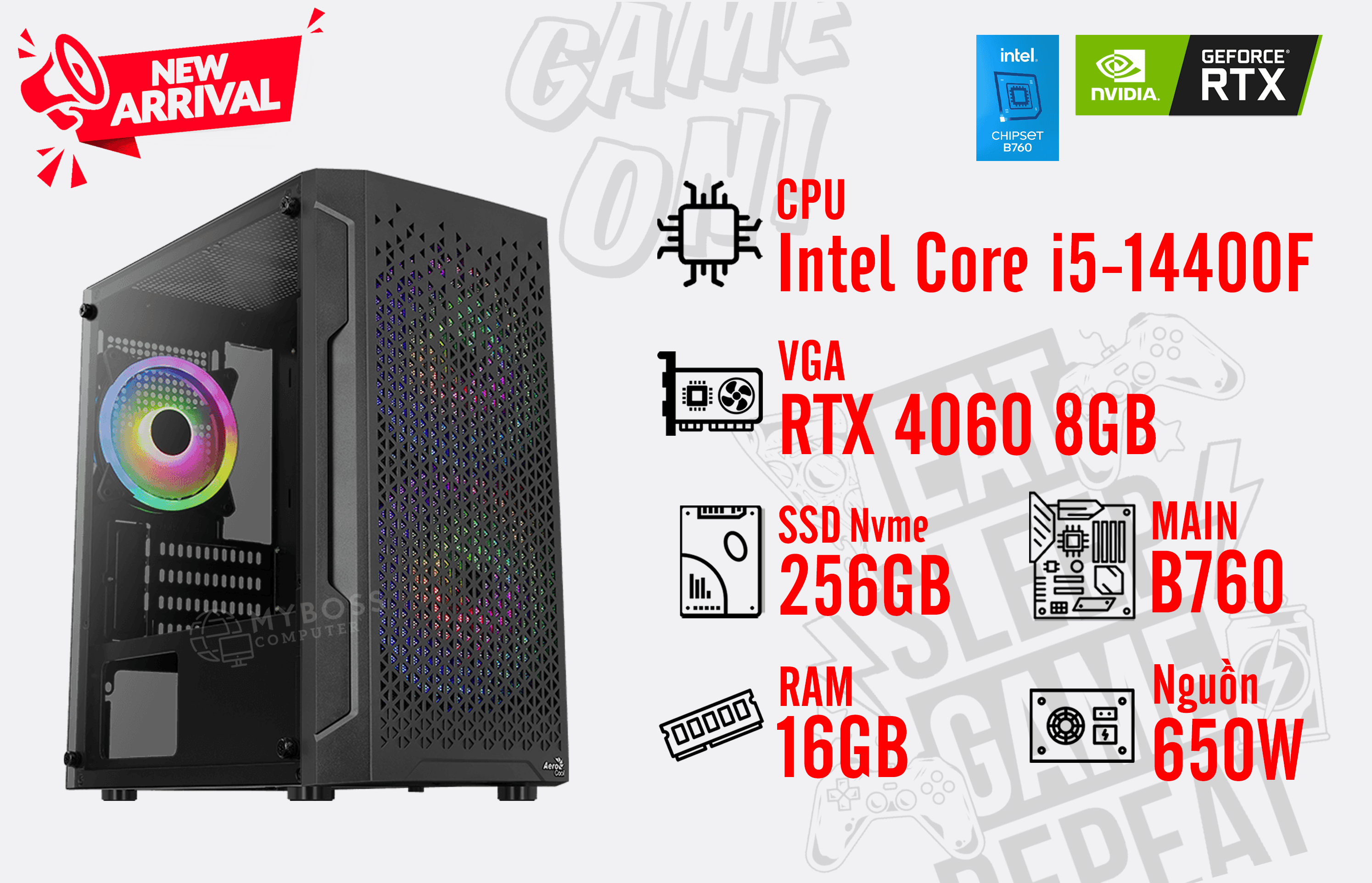 Bộ PC I5-14400F/ RAM 16G/ SSD Nvme 256G/ VGA RTX 4060 8GB