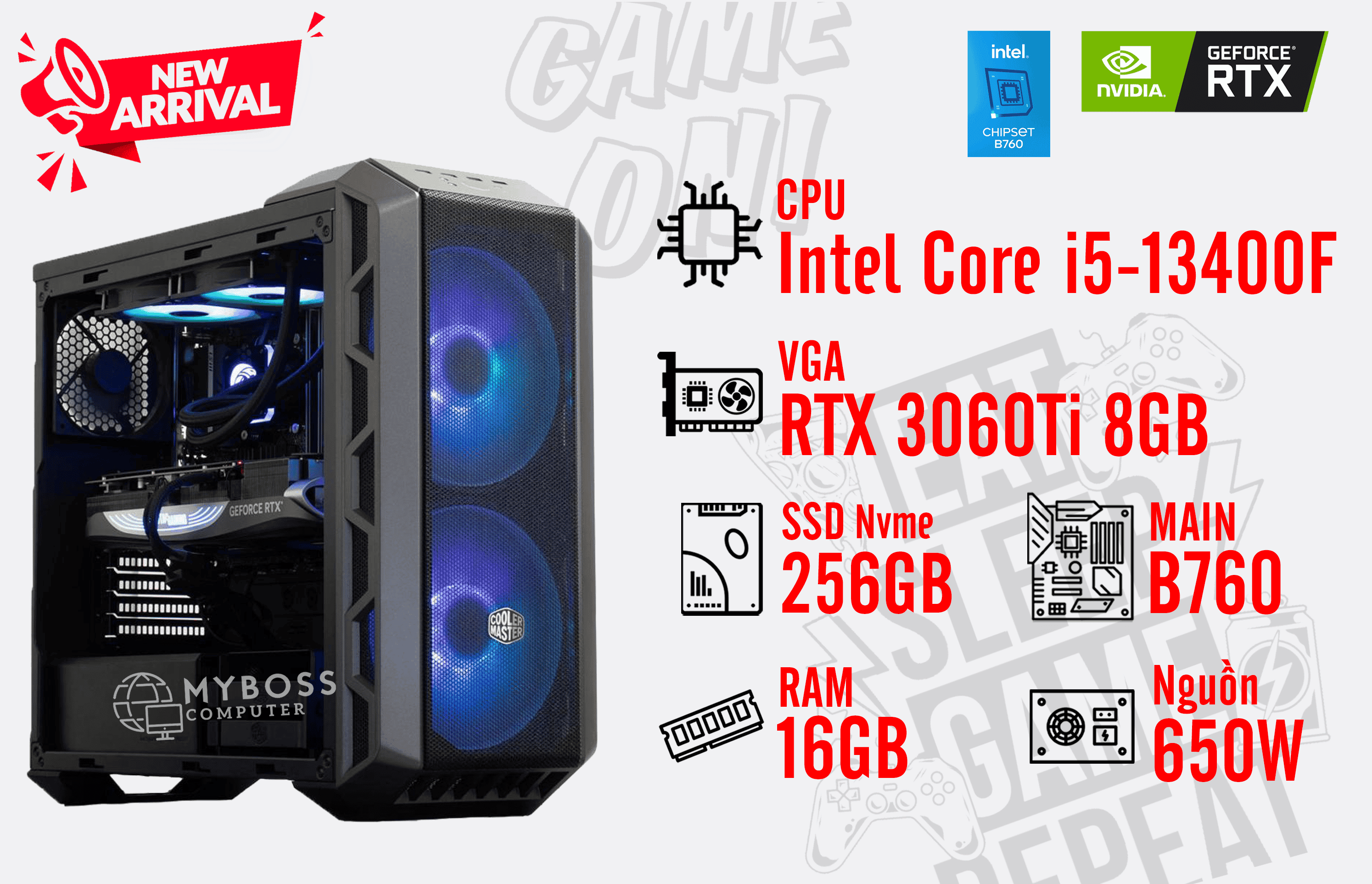 Bộ PC I5-13400F/ Ram 16G/ SSD Nvme 256G/ VGA RTX 3060Ti