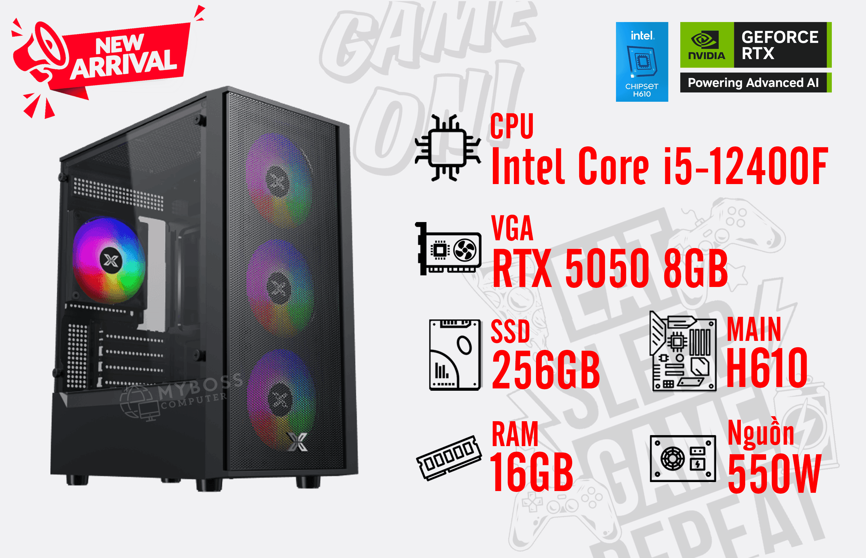 Bộ PC I5-12400F/ RAM 16GB/ SSD 256GB/ VGA RTX 5050 8GB