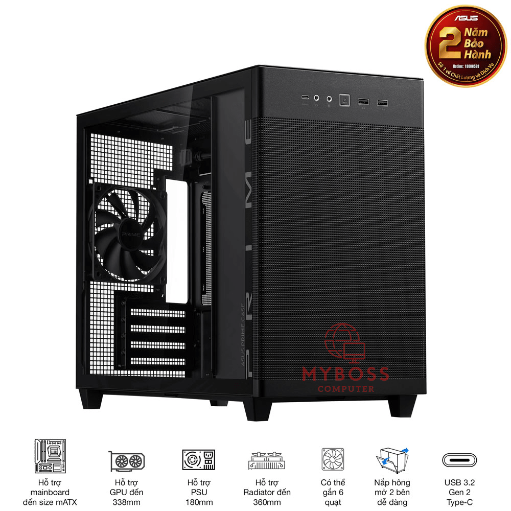 Vỏ Case MicroATX ASUS Prime AP201 TG/ Mặt Kính - Black