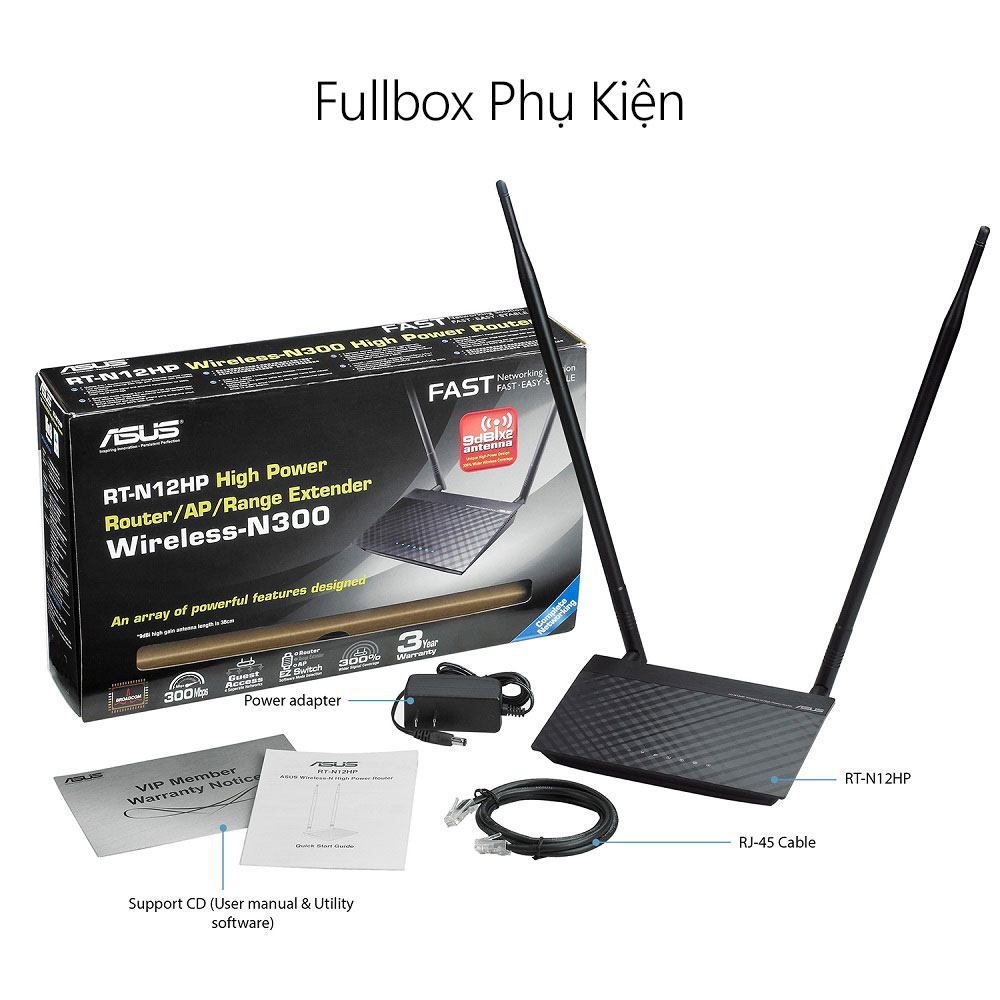 ASUS RT-N12HP (Dũng Sĩ Xuyên Tường) N300, phủ sóng rộng