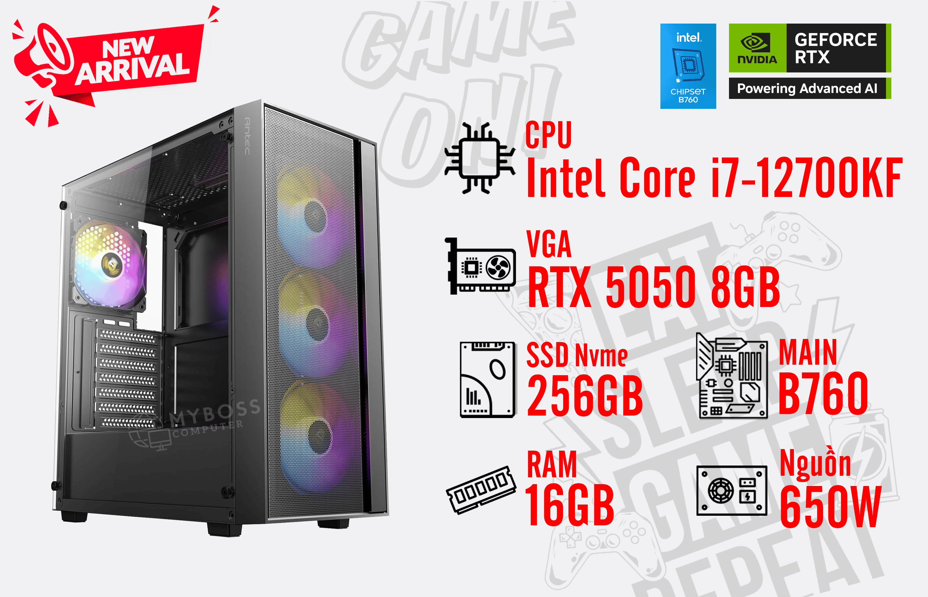 Bộ PC I7-12700KF/ RAM 16GB/ SSD Nvme 256GB/ VGA RTX 5050 8GB