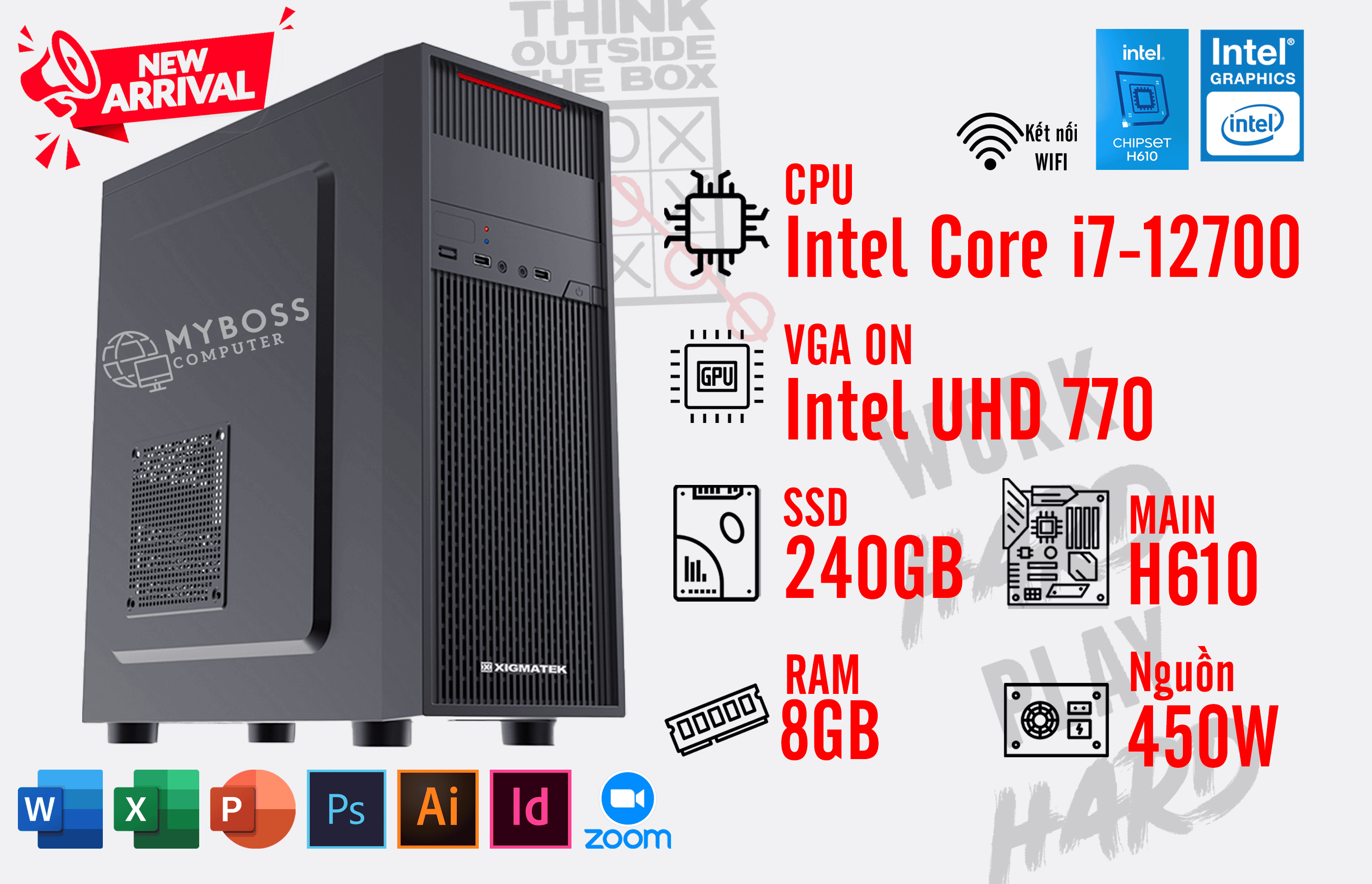 BỘ PC OFFICE I7-12700 - RAM 8G - SSD 240G - VGA On UHD 770 - Wifi