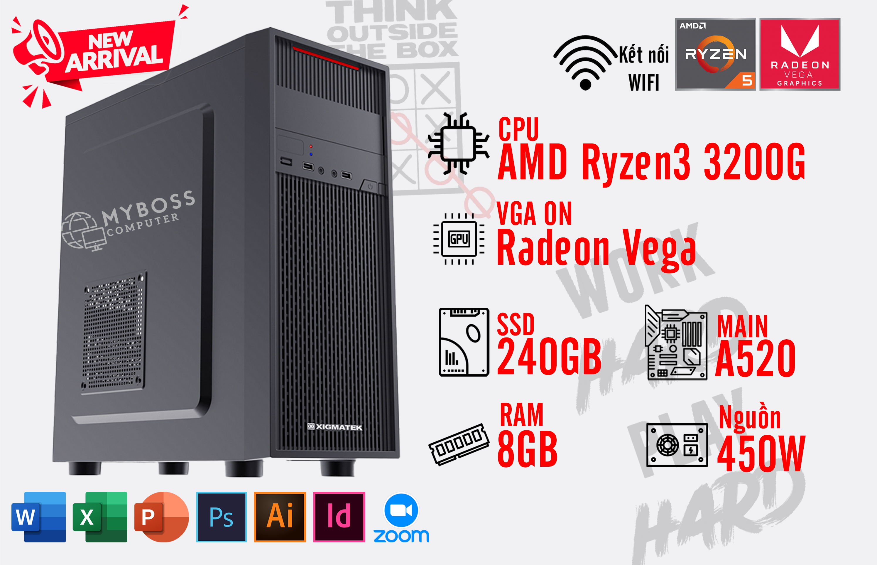 BỘ PC OFFICE AMD 3200G - RAM 8G - SSD 240G - VGA Radeon - Wifi