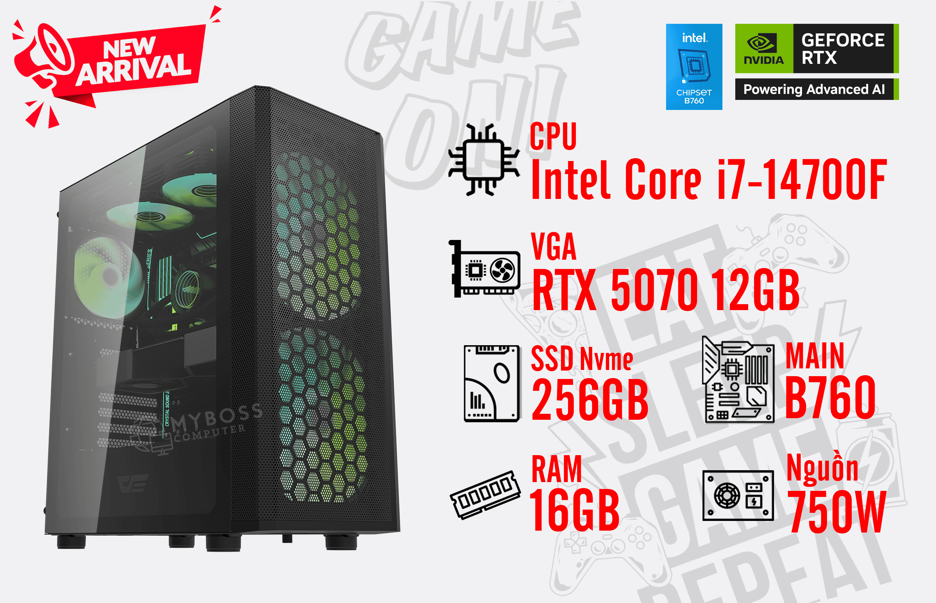 Bộ PC I7-14700F/ RAM 16GB/ SSD Nvme 256GB/ VGA RTX 5070 12GB