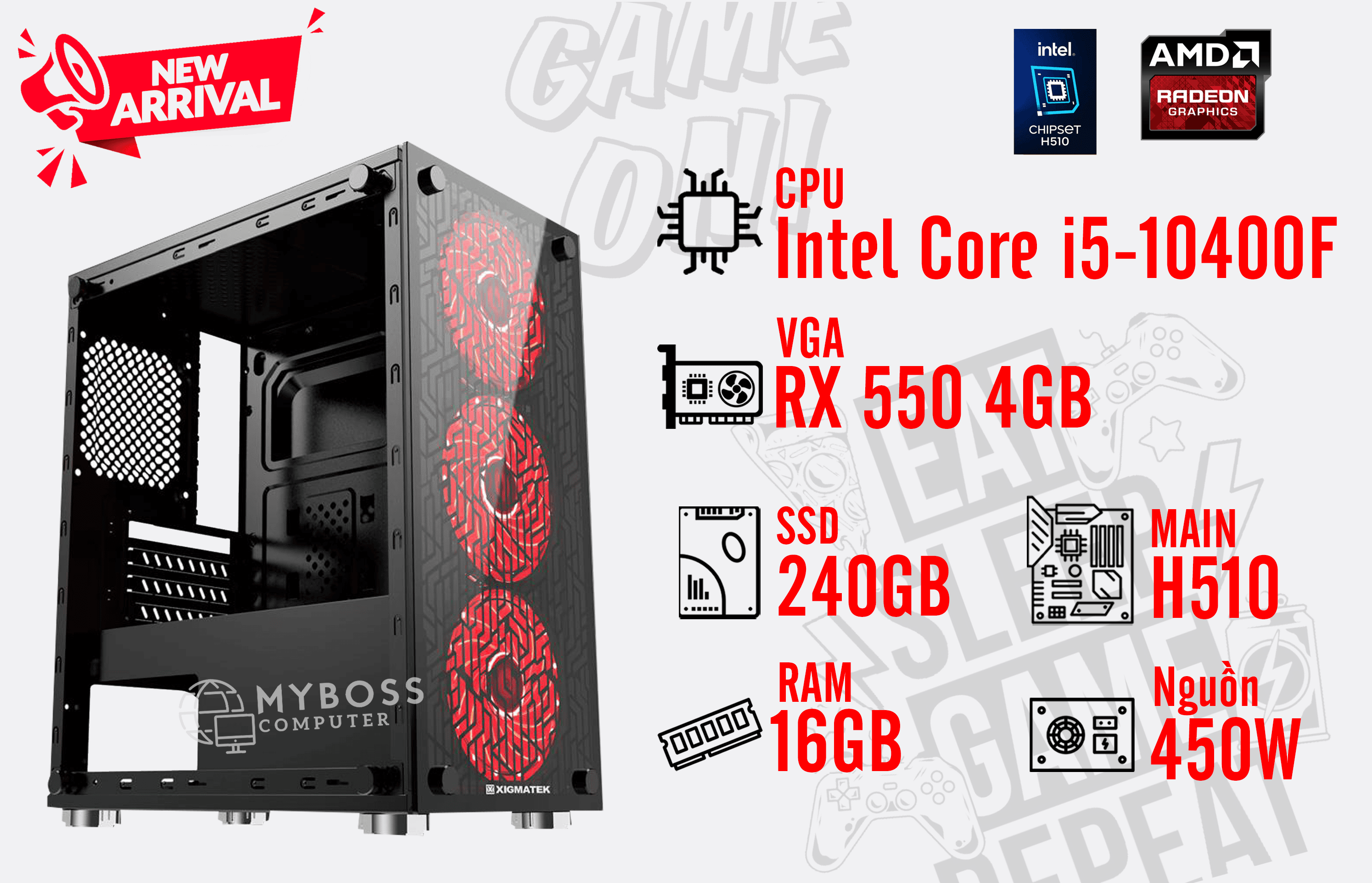 Bộ PC THOR V2 I5-10400F/ RAM 16G/ SSD 240G/ VGA RX 550 4G