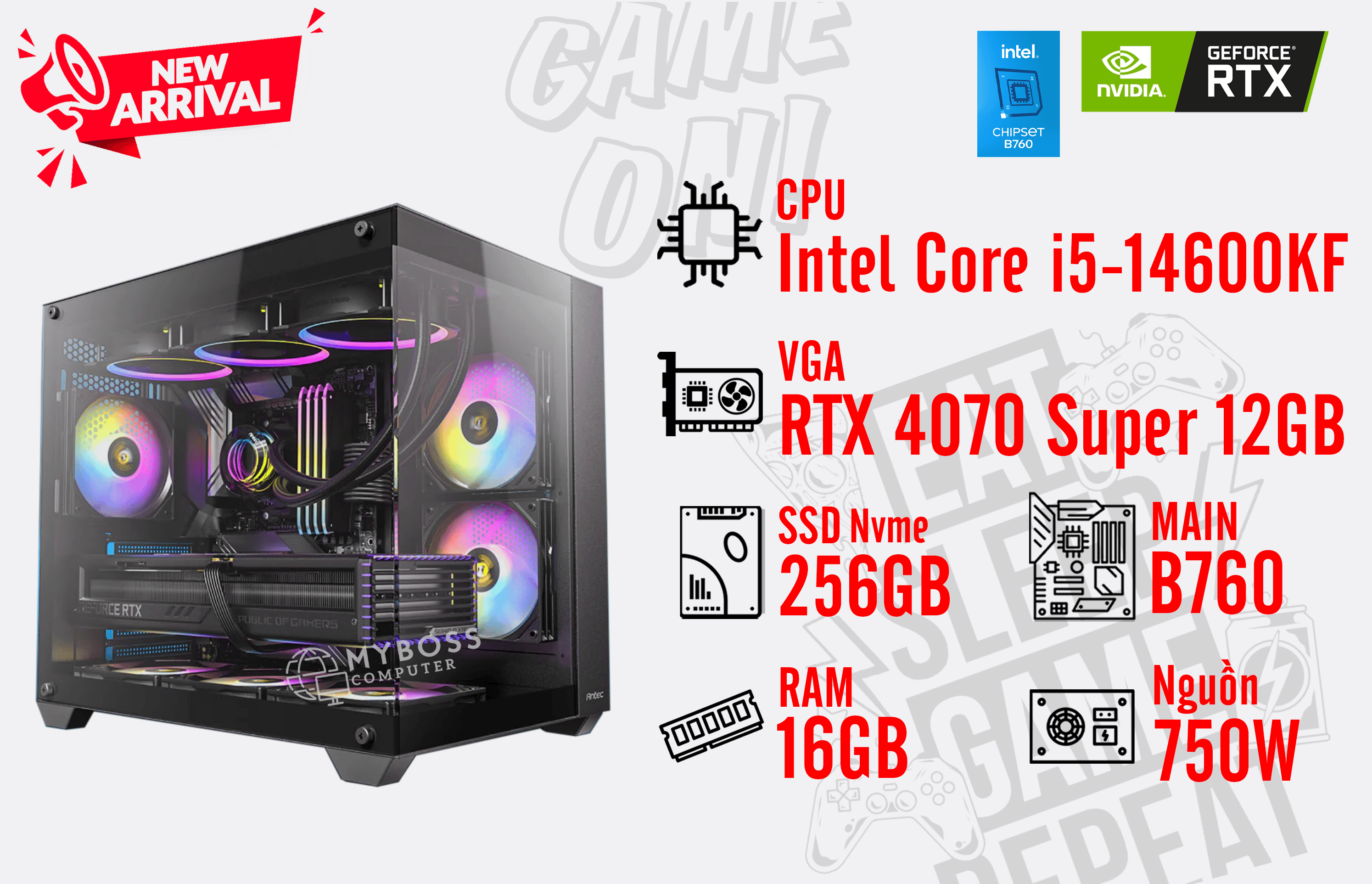 Bộ PC I5-14600KF/ Ram 16G/ SSD Nvme 256G/ VGA RTX 4070 Super 12GB