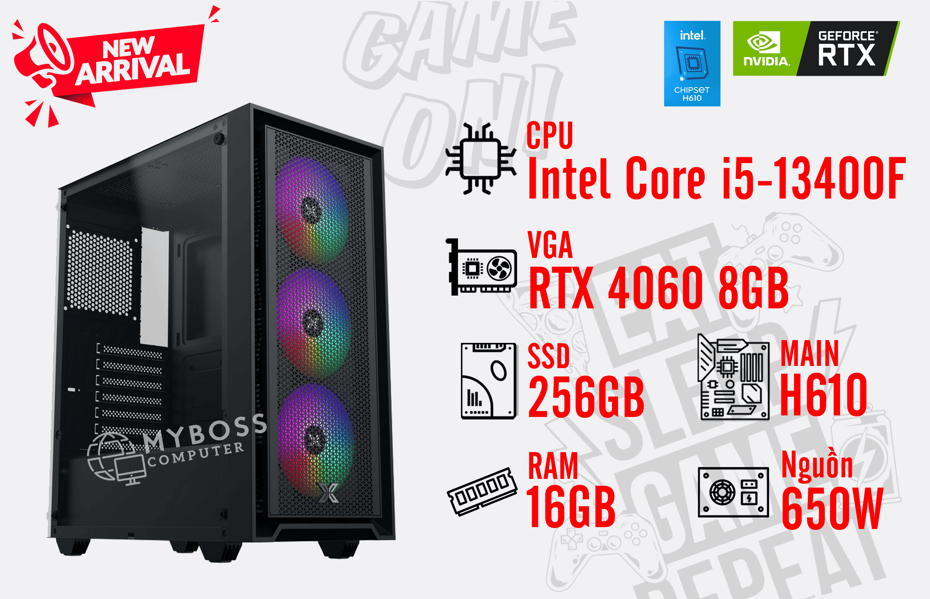 Bộ PC GAMING I5-13400F/ RAM 16G/ SSD 256G/ VGA RTX 4060 8GB