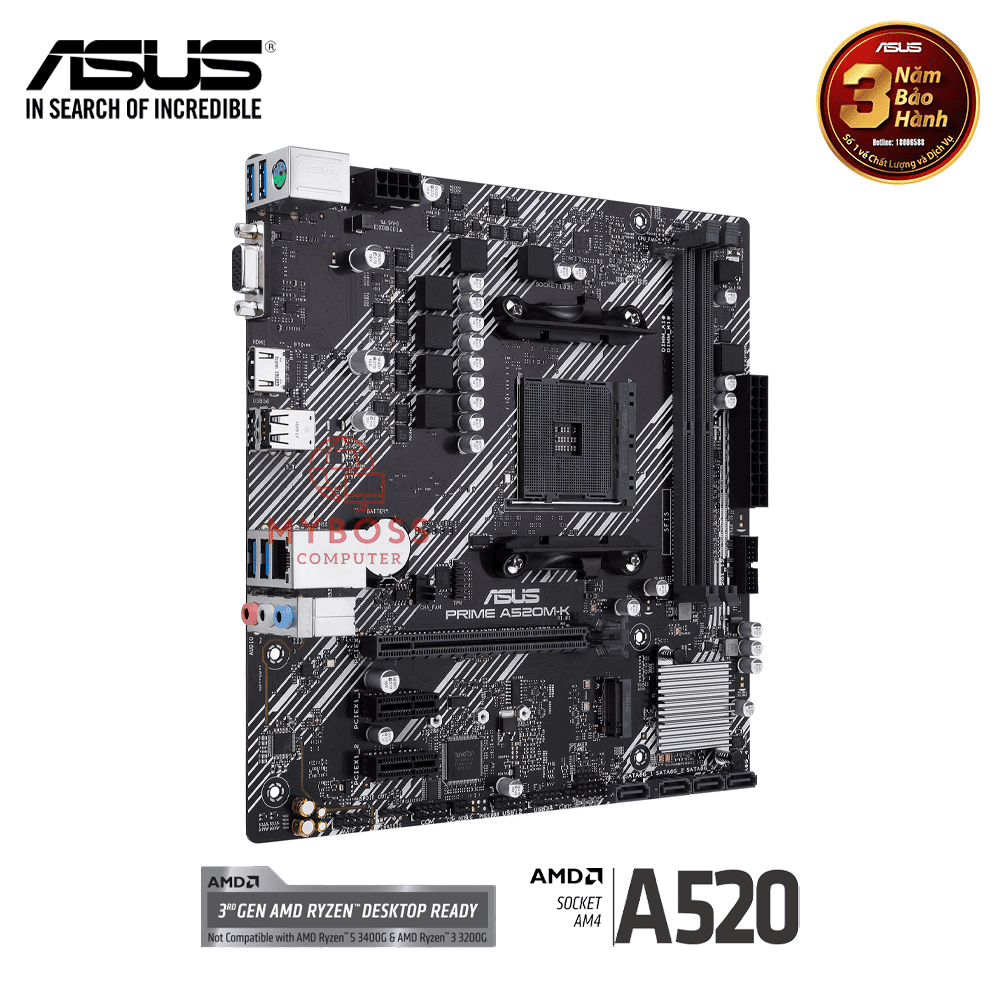 Mainboard ASUS PRIME A520M-K (AMD A520, Socket AM4, m-ATX, 2 khe RAM DDR4)