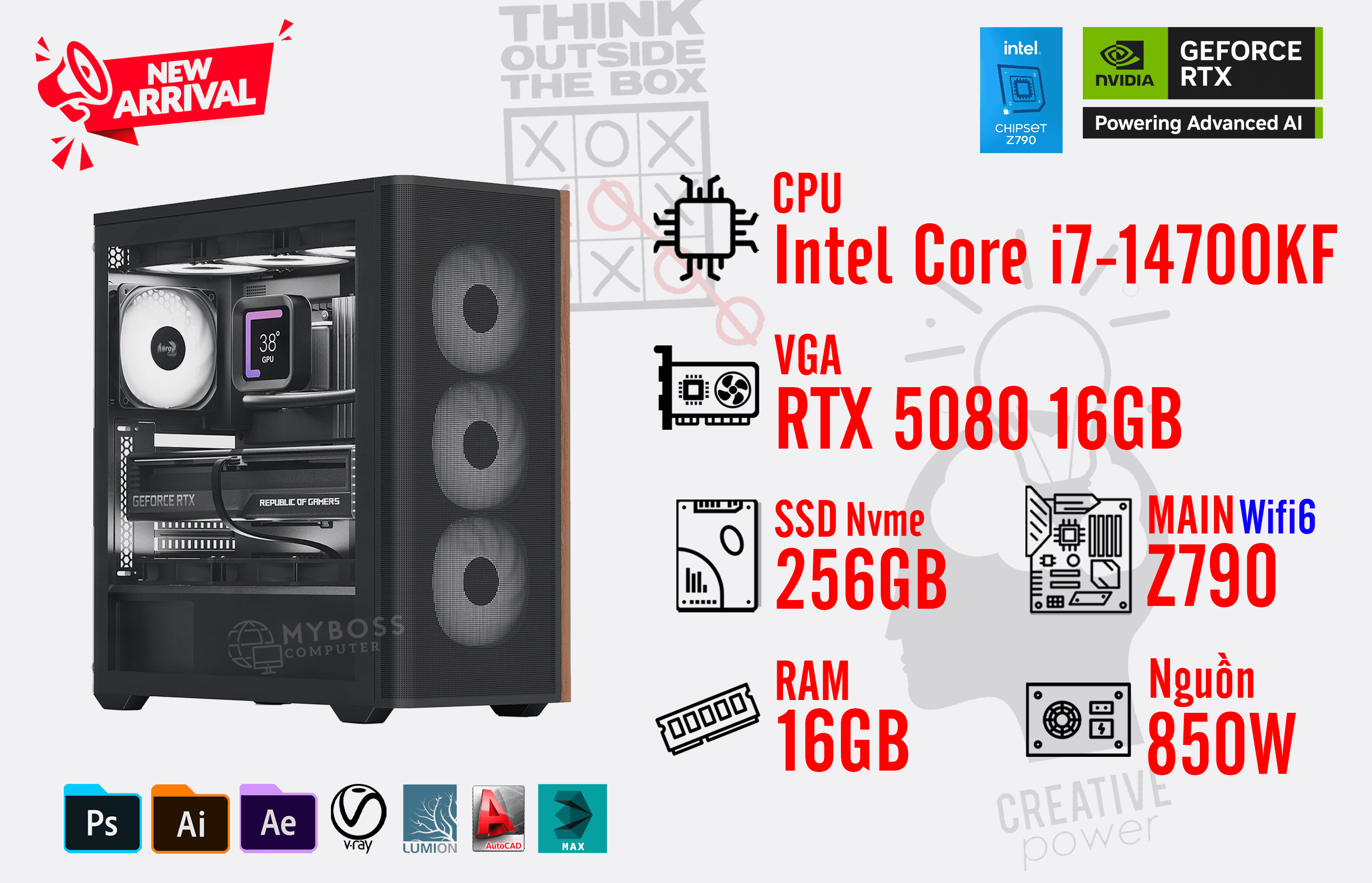 Bộ PC I7-14700KF/ RAM 16GB/ SSD Nvme 256GB/ VGA RTX 5080 16GB