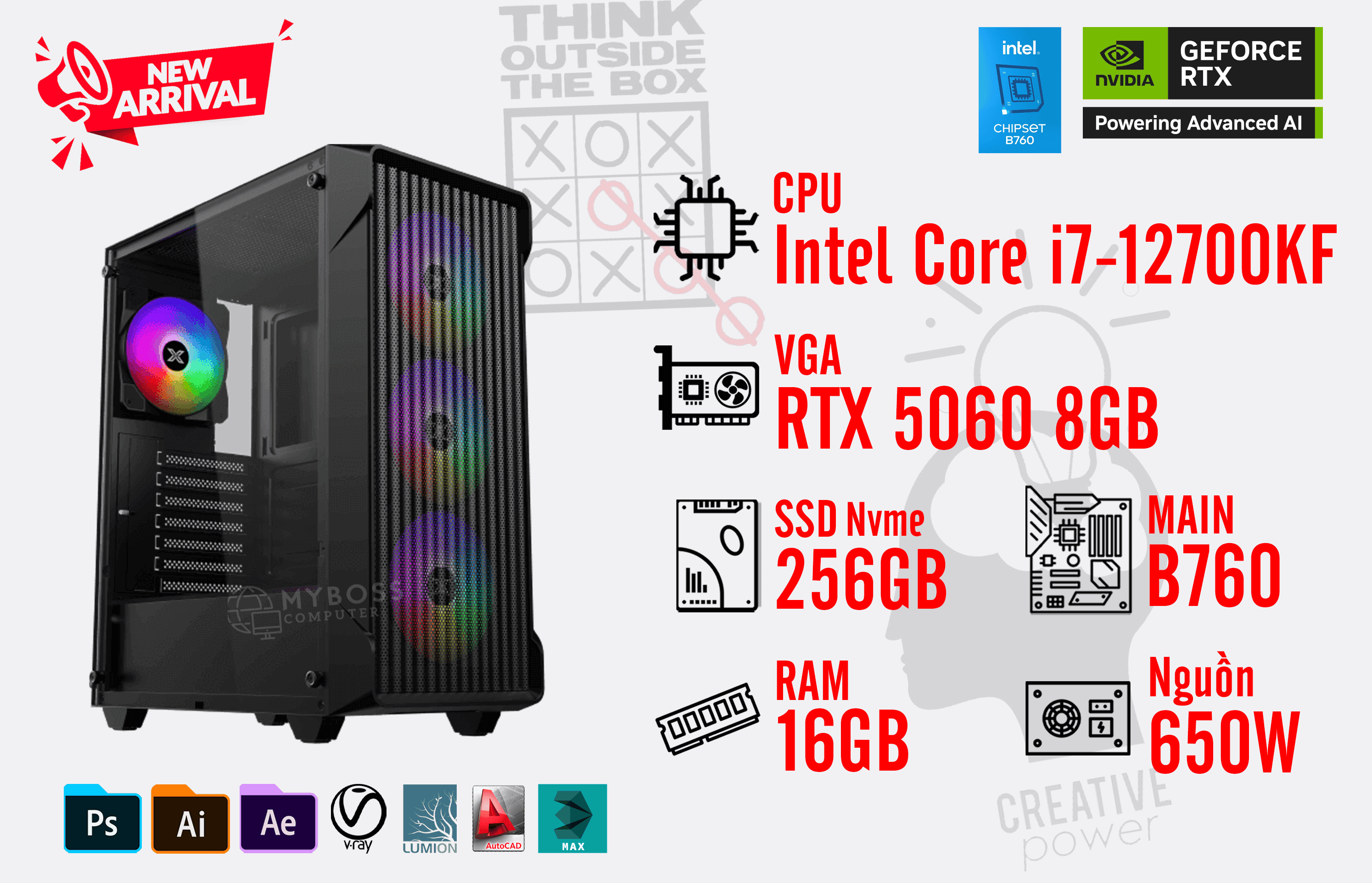 Bộ PC I7-12700KF/ RAM 16GB/ SSD Nvme 256GB/ VGA RTX 5060 8GB