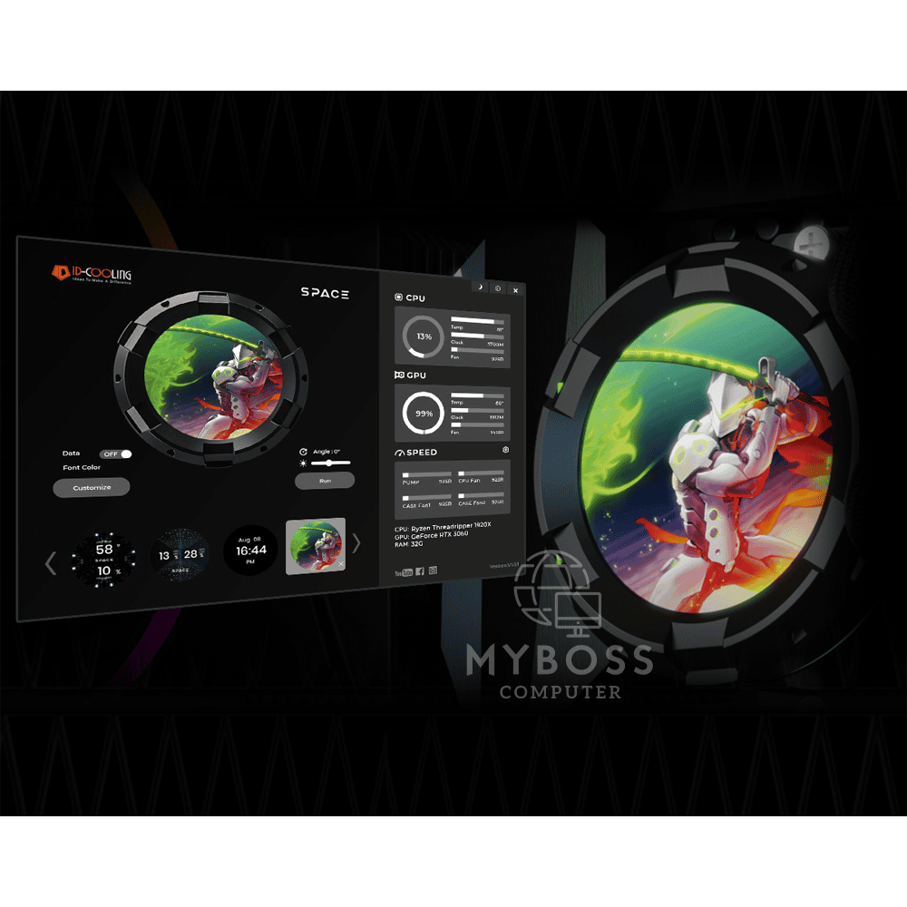 Tản Nhiệt Nước AIO ID-COOLING SPACE SL240 - Black (Màn Hình LCD Hiển Thị Thông Số)