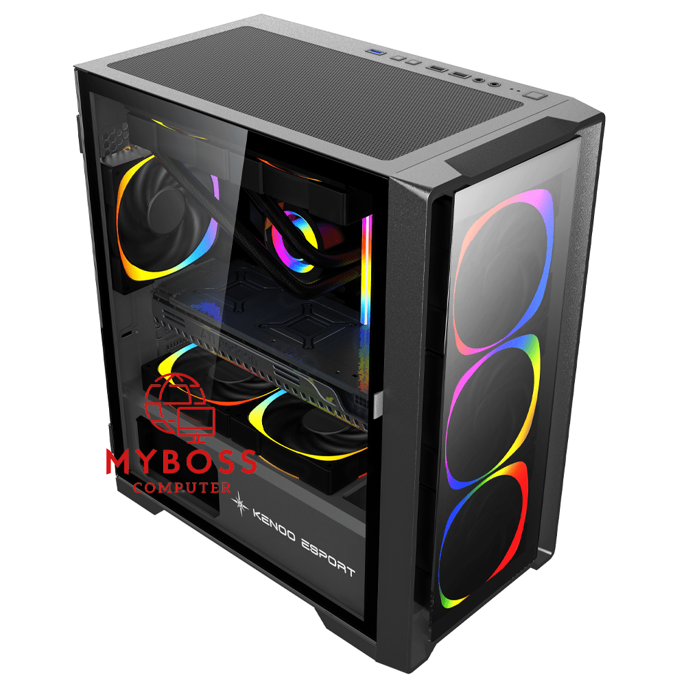 Vỏ Case KENOO ESPORT M500 3F MẶT KÍNH - Black (3 Fan RGB)