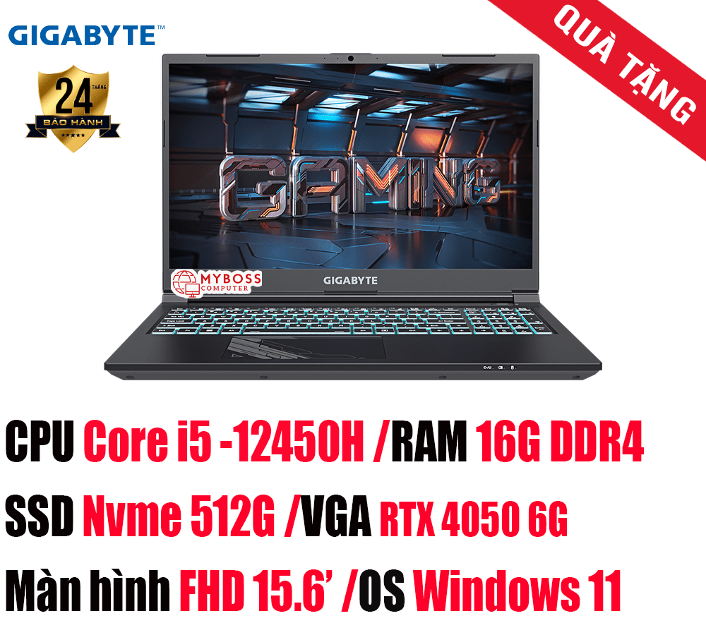 Laptop Gigabyte G5 MF-F2VN313SH/ i5-12450H/ RAM 16GB DDR4/ SSD 512GB/ RTX 4050 6GB