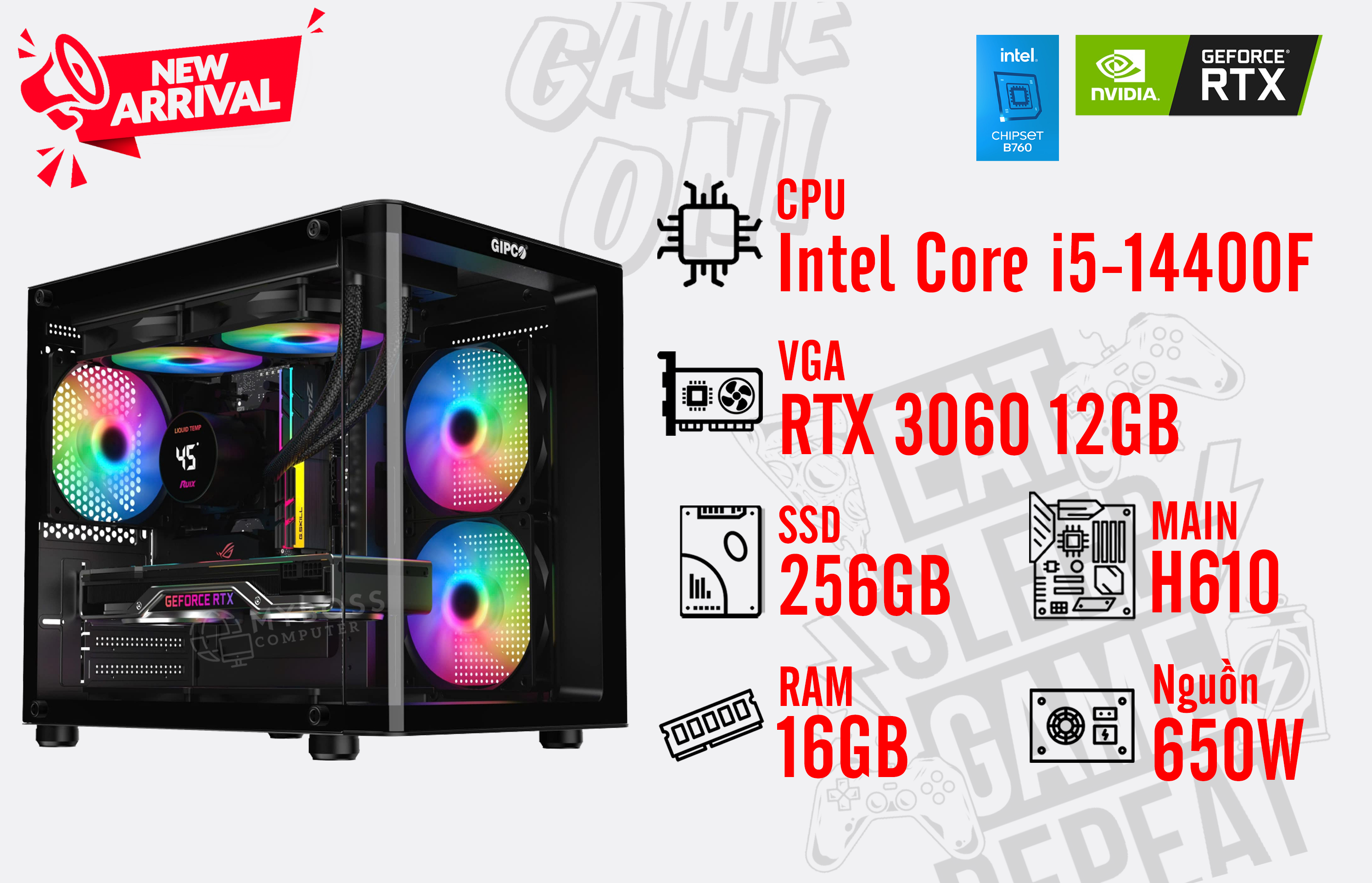 Bộ PC I5-14400F/ RAM 16G/ SSD 256G/ VGA RTX 3060 12GB
