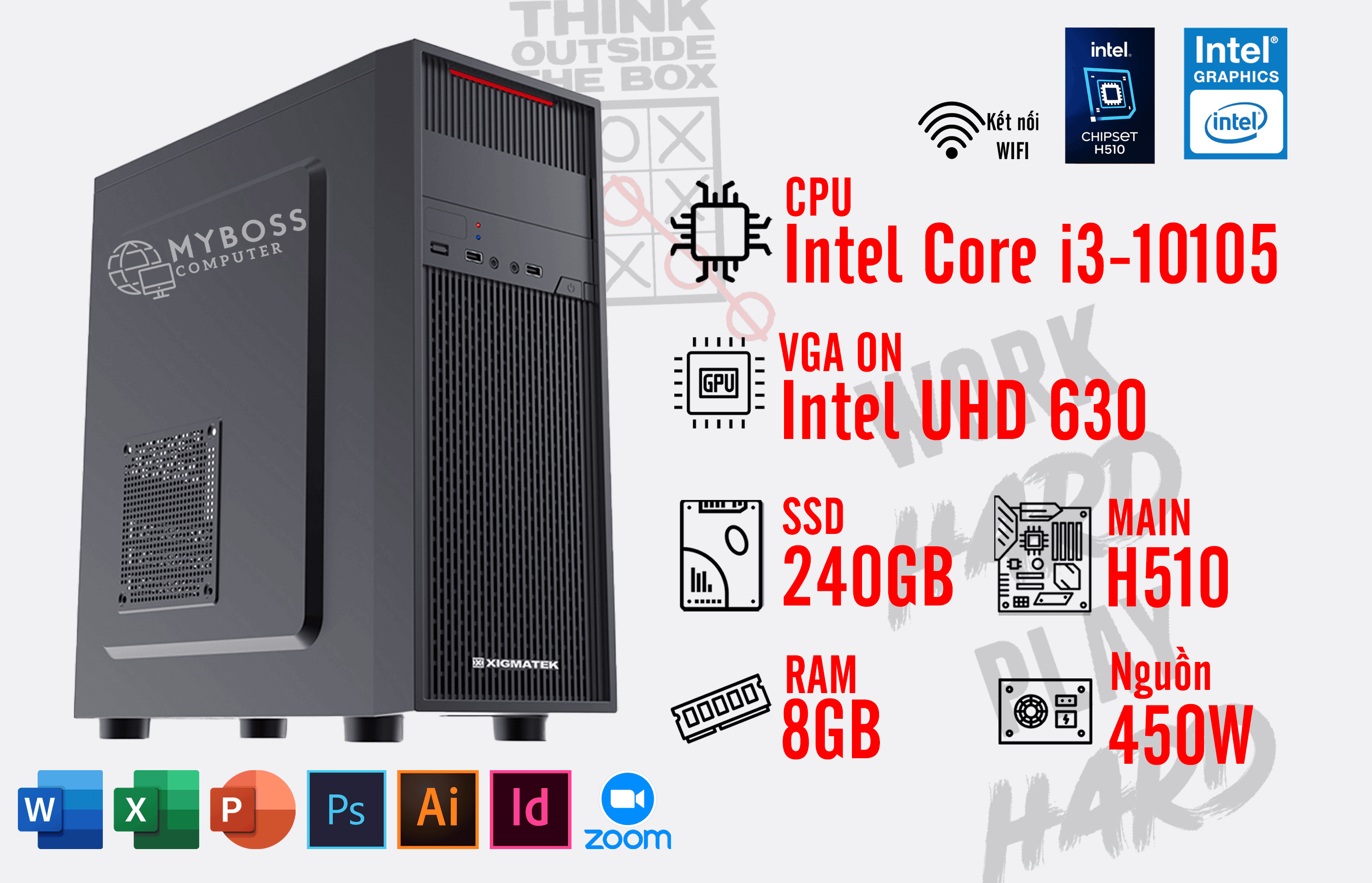 BỘ PC OFFICE I3-10105 - RAM 8G - SSD 240G - VGA UHD 630 - Wifi