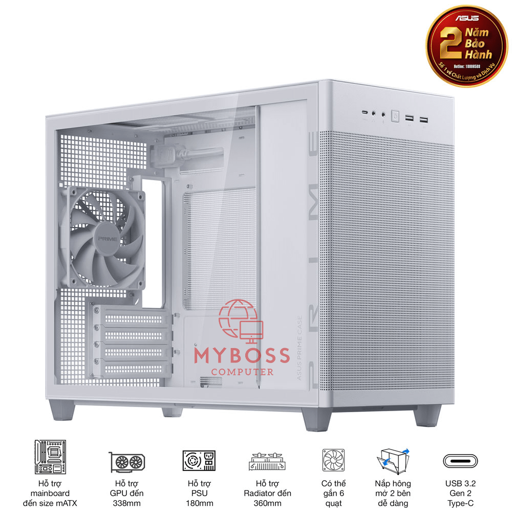 Vỏ Case MicroATX ASUS Prime AP201 TG/ Mặt Kính - White