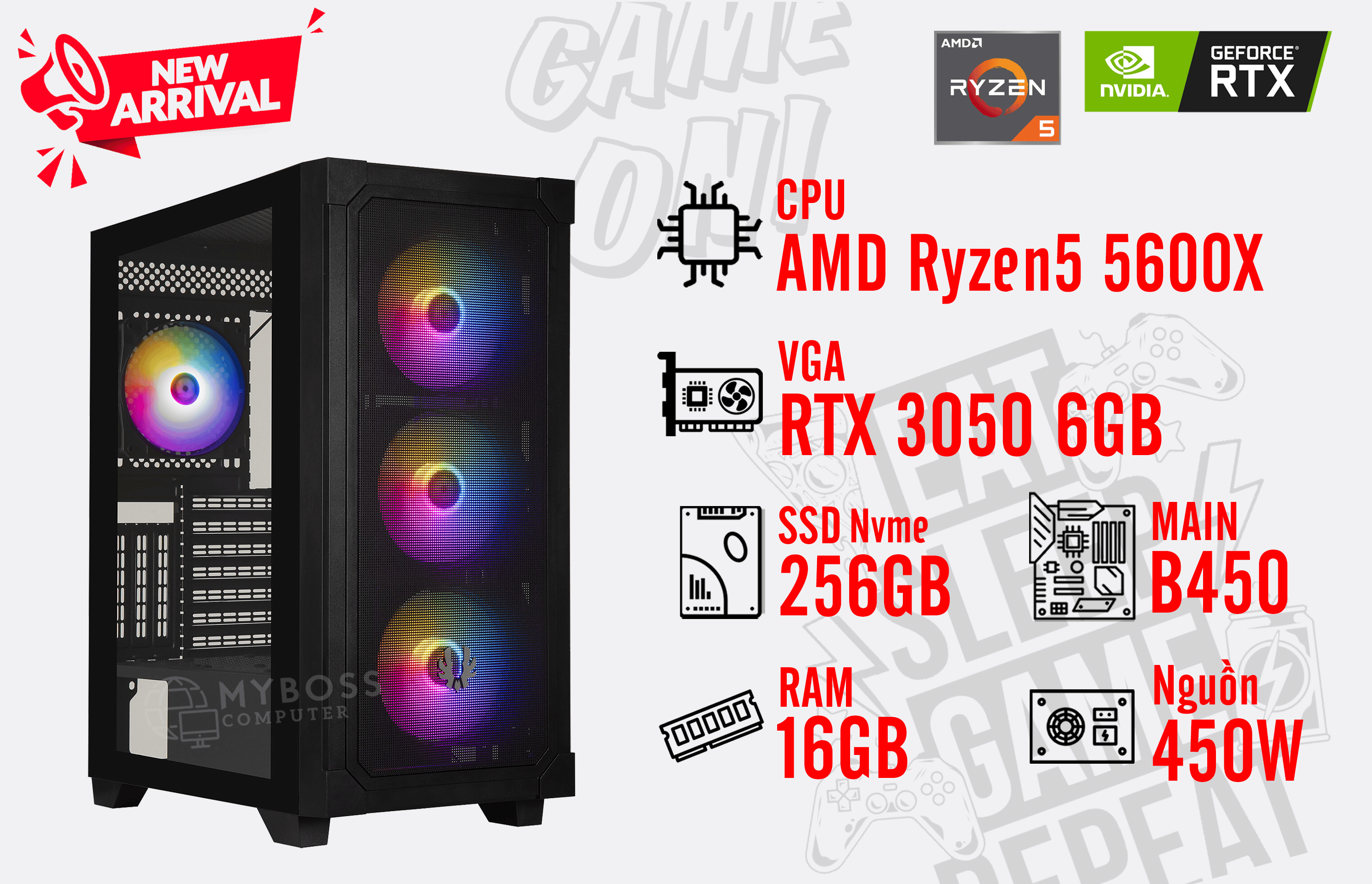 BỘ PC AMD Ryzen 5600X/ RAM 16G/ SSD Nvme 256G/ VGA RTX 3050 6G