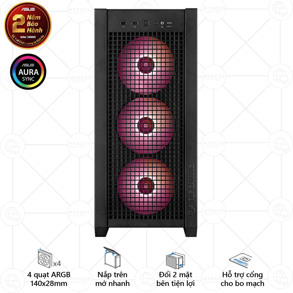 Vỏ Case TUF Gaming GT302 ARGB - Black (Tặng 4 Fan ASUS ARGB)