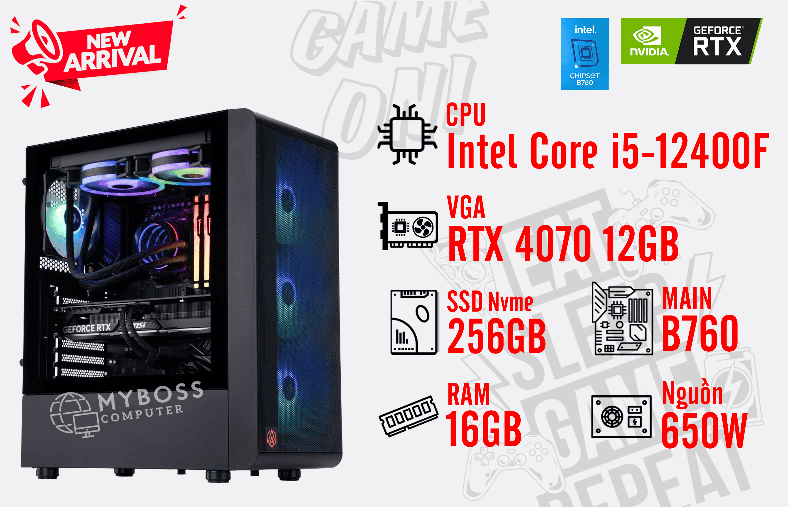 Bộ PC I5-12400F/ Ram 16G/ SSD Nvme 256G/ VGA RTX 4070 12GB