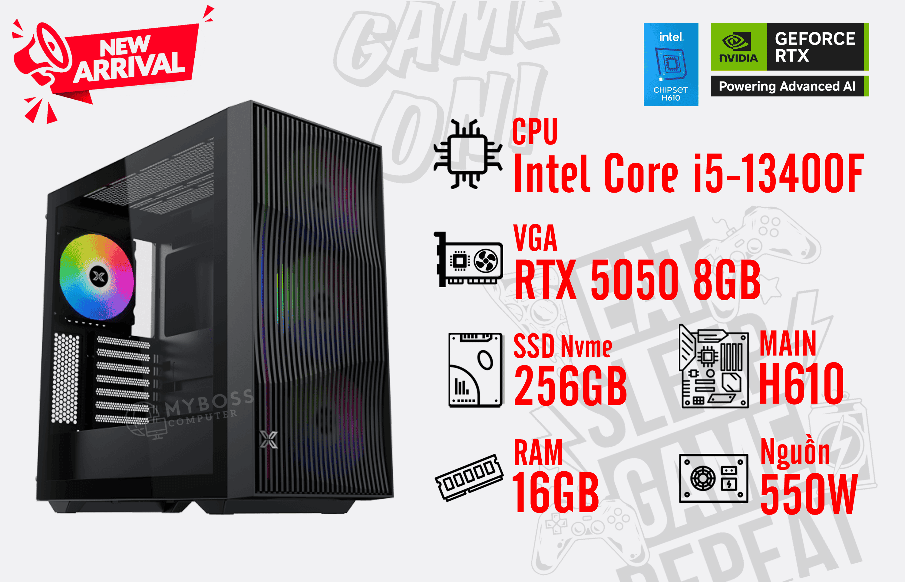 Bộ PC I5-13400F/ RAM 16GB/ SSD Nvme 256GB/ VGA RTX 5050 8GB