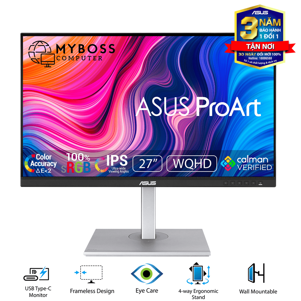Màn hình ASUS ProArt PA278CV 27in/ 2K/ IPS/ 75Hz/  USB Type C/ 100% sRGB Chuyên Đồ Họa