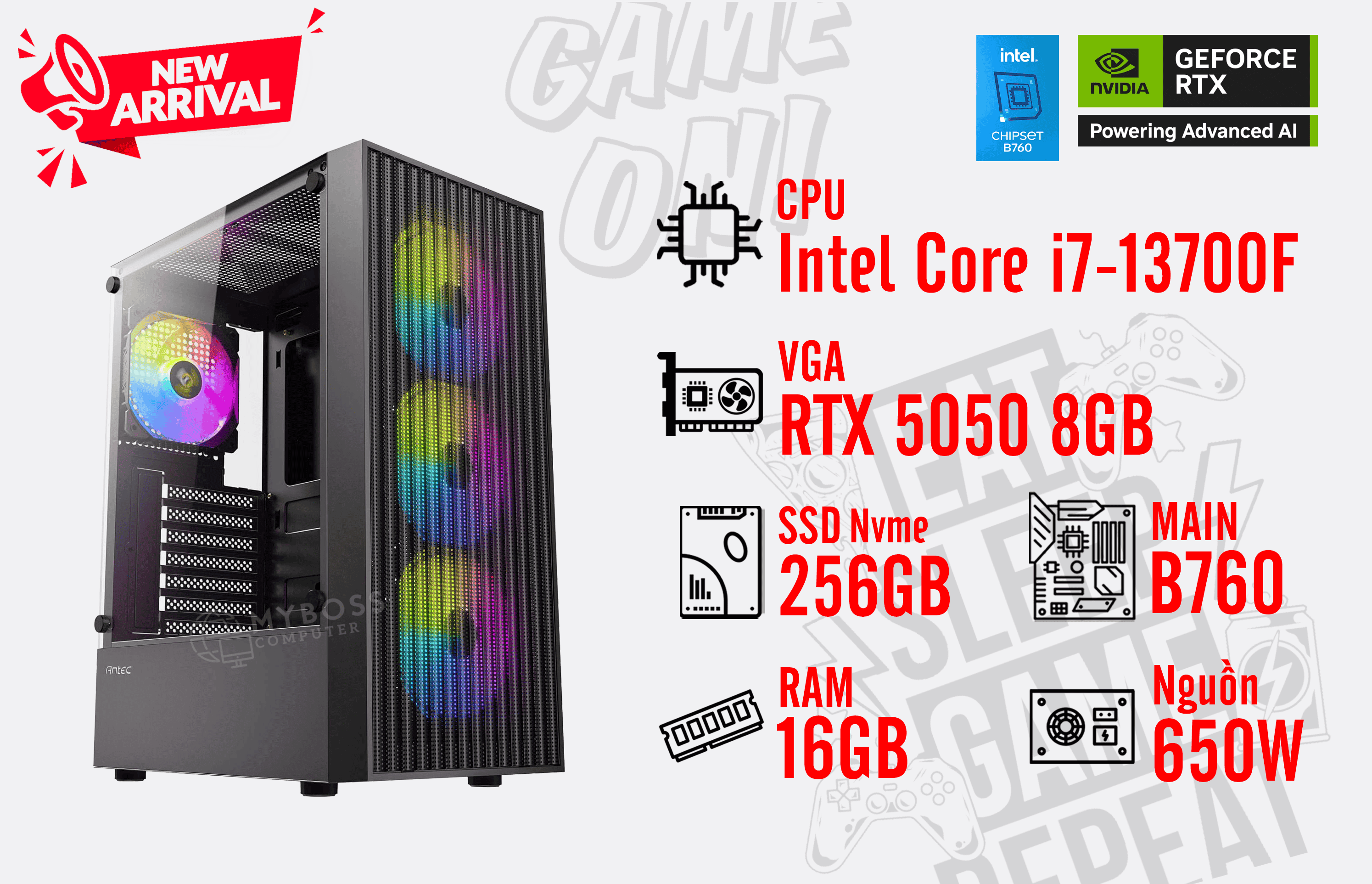 Bộ PC I7-13700F/ RAM 16GB/ SSD Nvme 256GB/ VGA RTX 5050 8GB