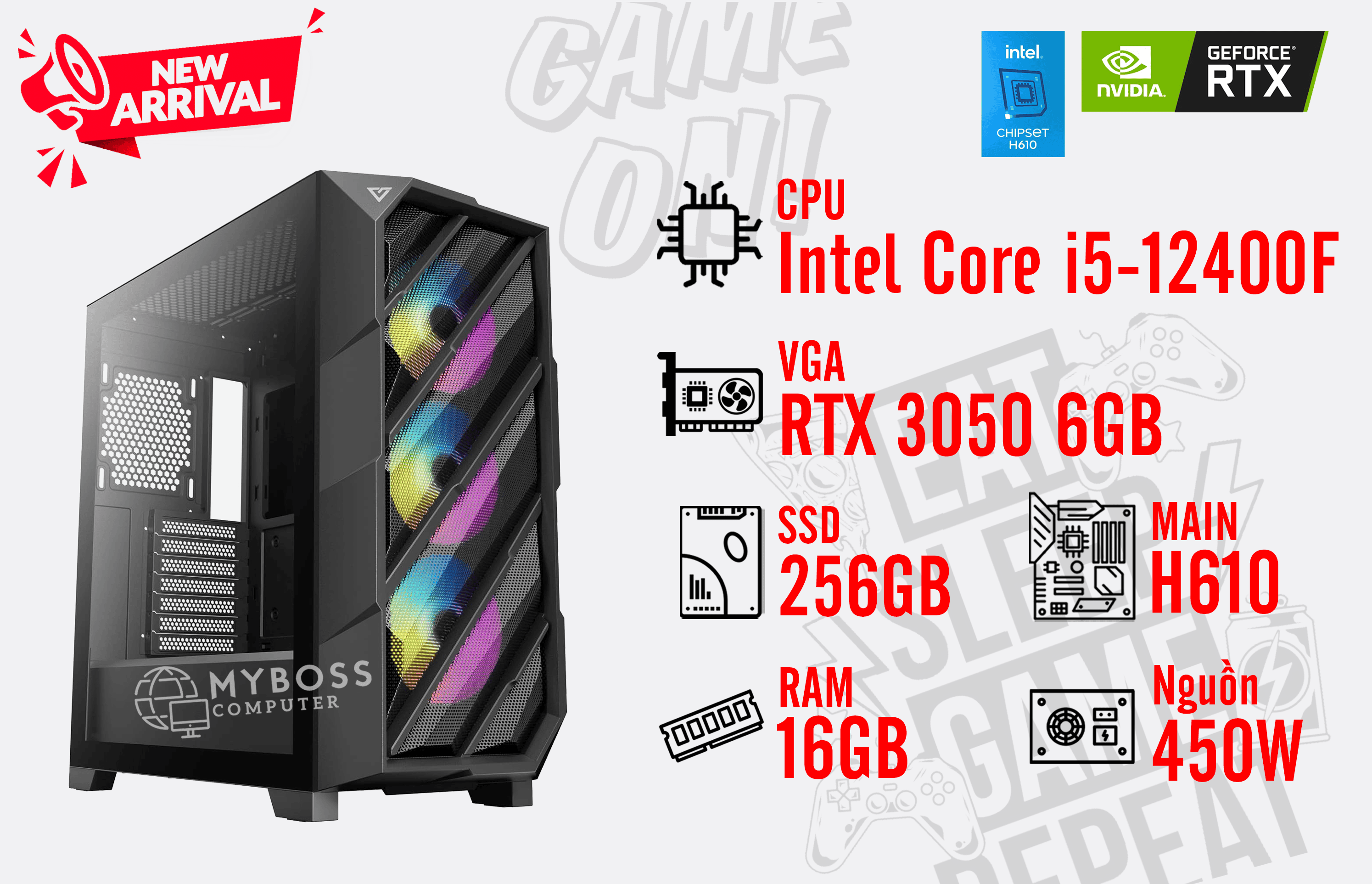 Bộ PC I5-12400F/ RAM 16G/ SSD 256G/ VGA RTX 3050 6GB