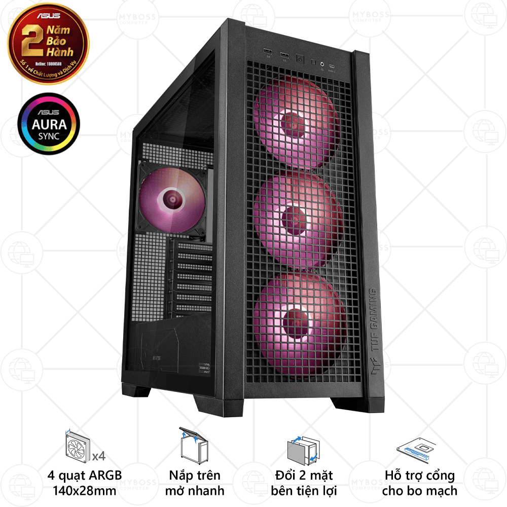Vỏ Case TUF Gaming GT302 ARGB - Black (Tặng 4 Fan ASUS ARGB)