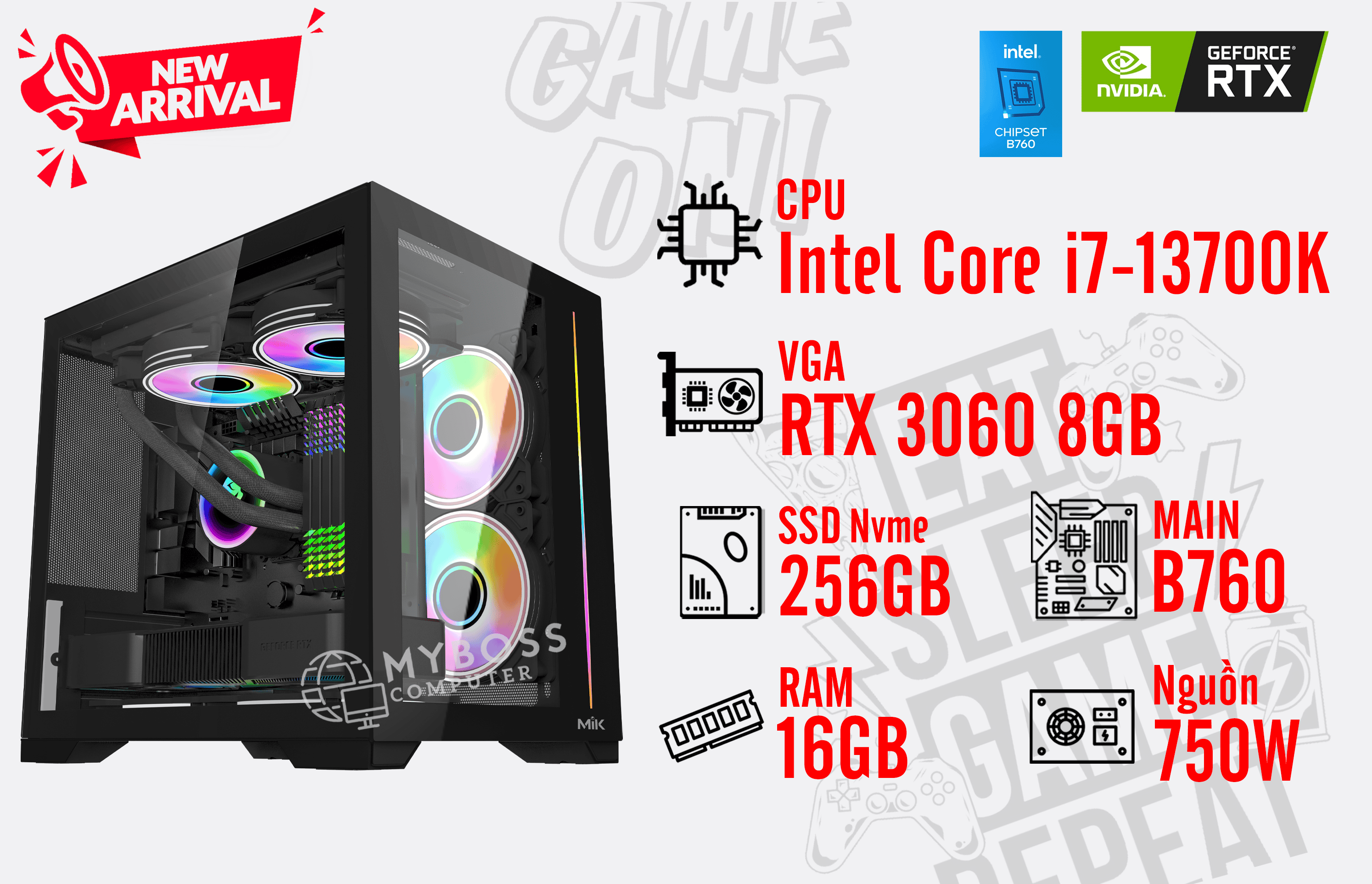 Bộ PC I7-13700K/ Ram 16G/ SSD Nvme 256G/ VGA RTX 3060 8GB