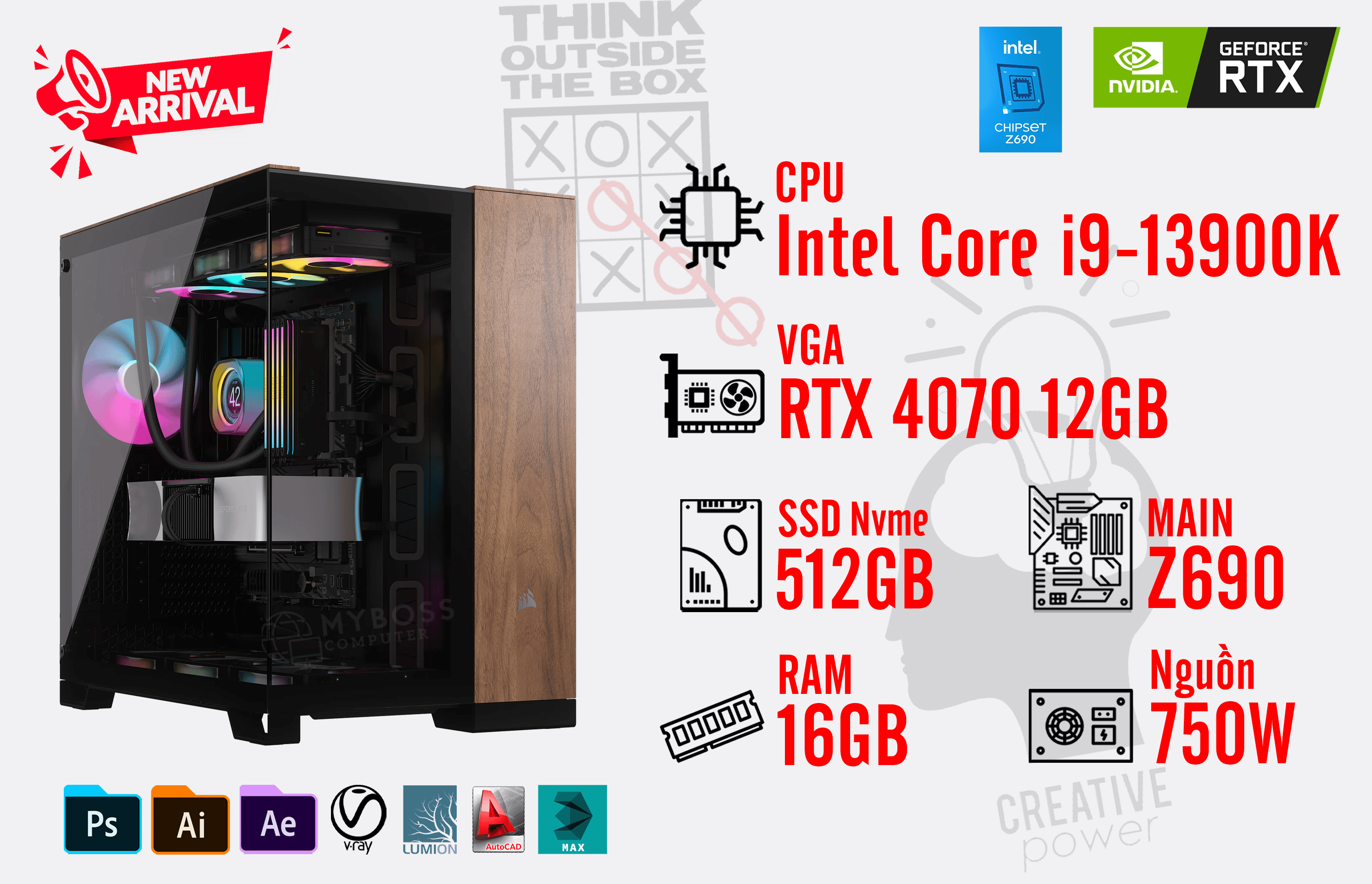 Bộ PC I9-13900K/ Ram 16G/ SSD Nvme 512G/ VGA RTX 4070 12GB