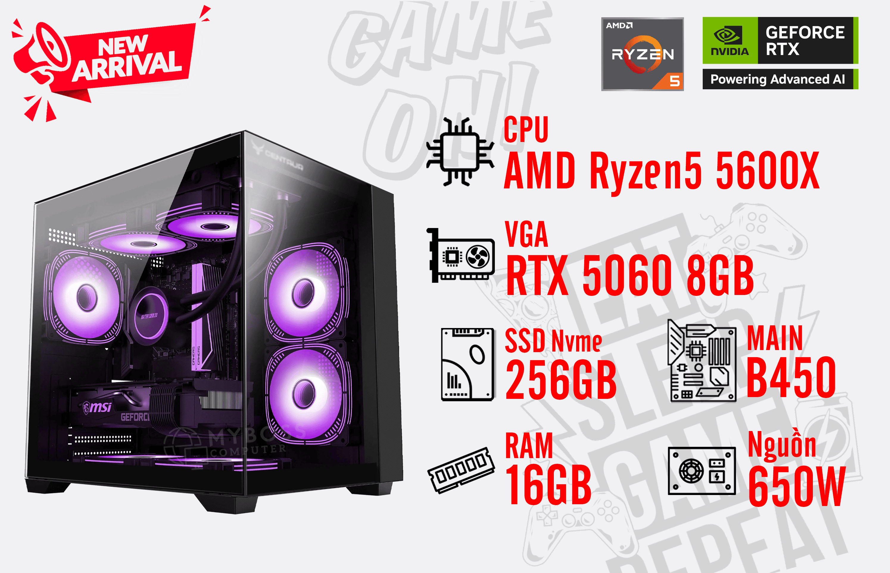 Bộ PC AMD Ryzen 5 5600X/ RAM 16G/ SSD Nvme 256G/ VGA RTX 5060 8G