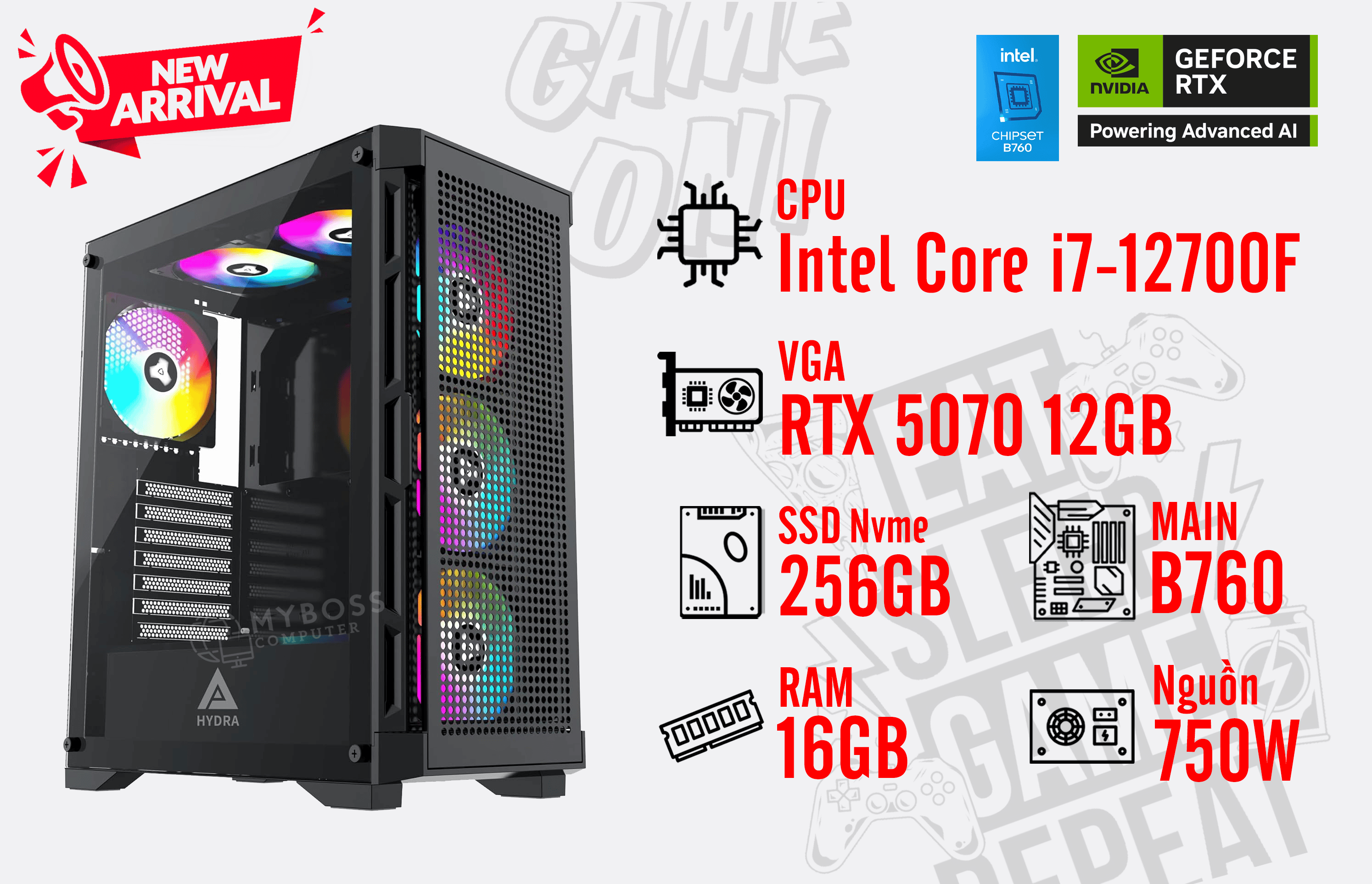 Bộ PC I7-12700F/ Ram 16G/ SSD Nvme 256G/ VGA RTX 5070 12GB
