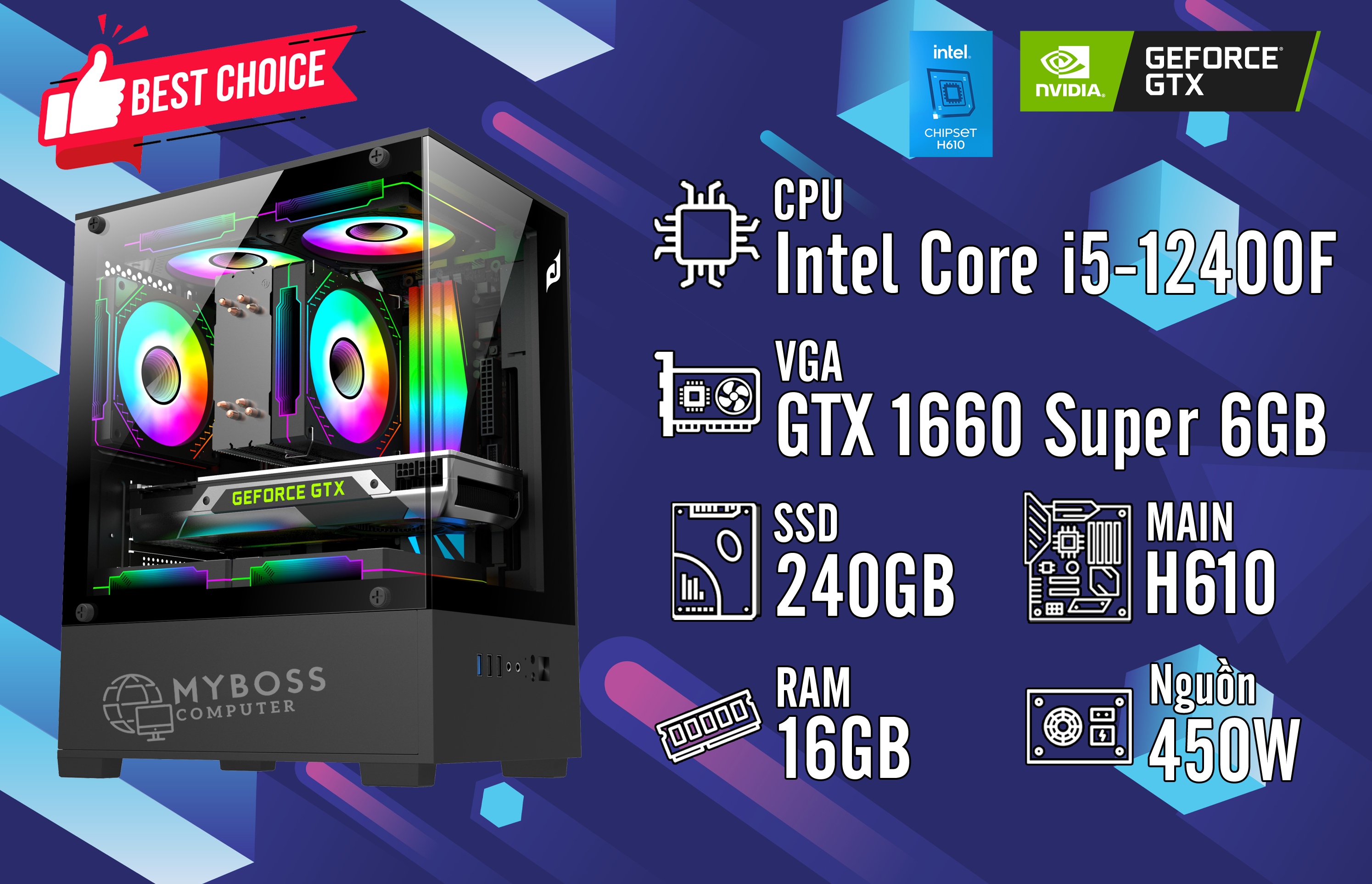 Bộ PC I5-12400F/ Ram 16G/ SSD 240G/ VGA GTX 1660 Super