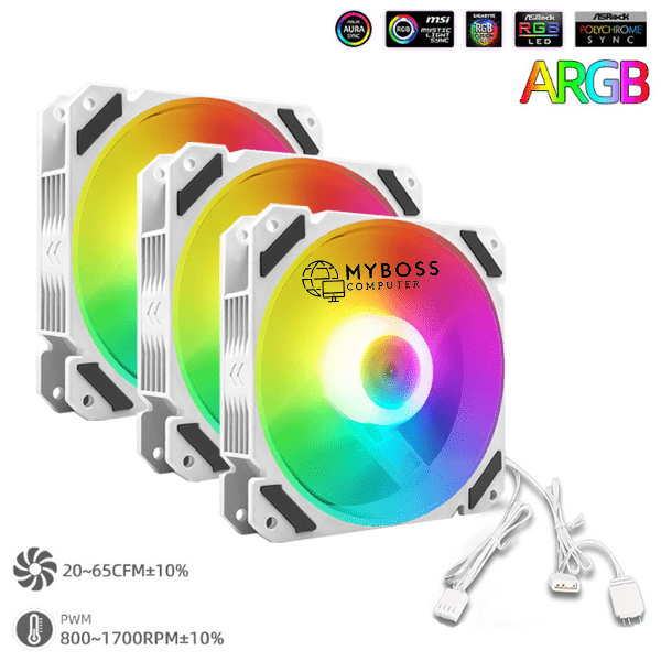 Kit 3 Fan Coolmoon MB1 Led ARGB Sync Main - White