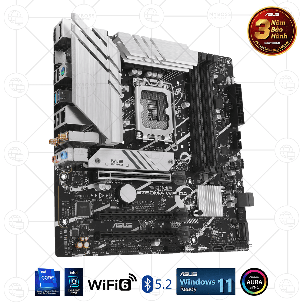 Mainboard ASUS PRIME B760M-A WIFI D4 (Intel B760, Socket 1700, m-ATX, 4 khe RAM DDR4, WIFI + Bluetooth)