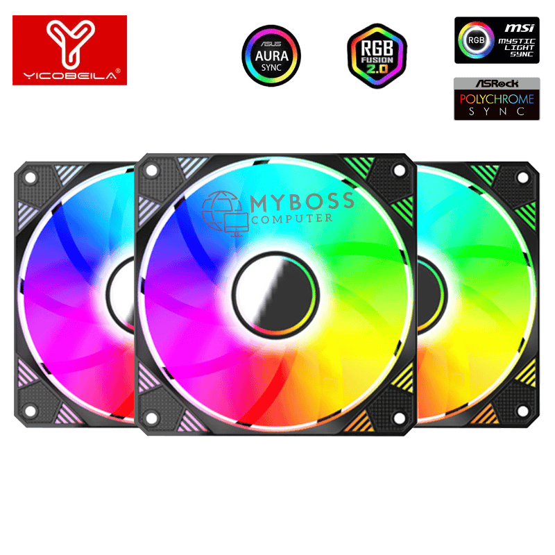 Kit 3 Fan YICOBEILA Led ARGB Sync Main - Black/ F-B12