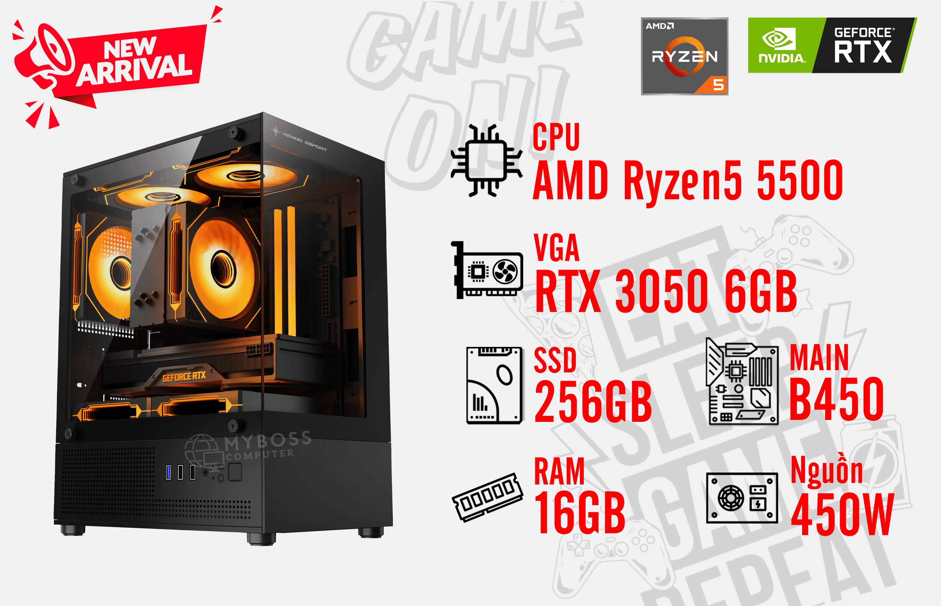 Bộ PC AMD Ryzen 5 5500/ RAM 16GB/ SSD 256GB/ VGA RX 3050 6GB